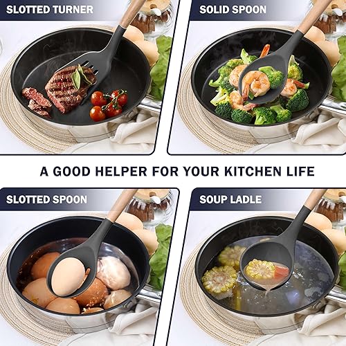 Miniatura 3 de Herogo Juego de 8 utensilios de cocina de silicona resistentes al calor, utensilios de cocina antiadherentes de grado alimenticio con mango de