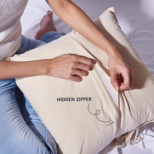 Miniatura 4 de Folkulture Juego de 2 fundas de almohada bohemias de 18 x 18 pulgadas, fundas de almohada decorativas de macramé, fundas de almohada modernas estilo