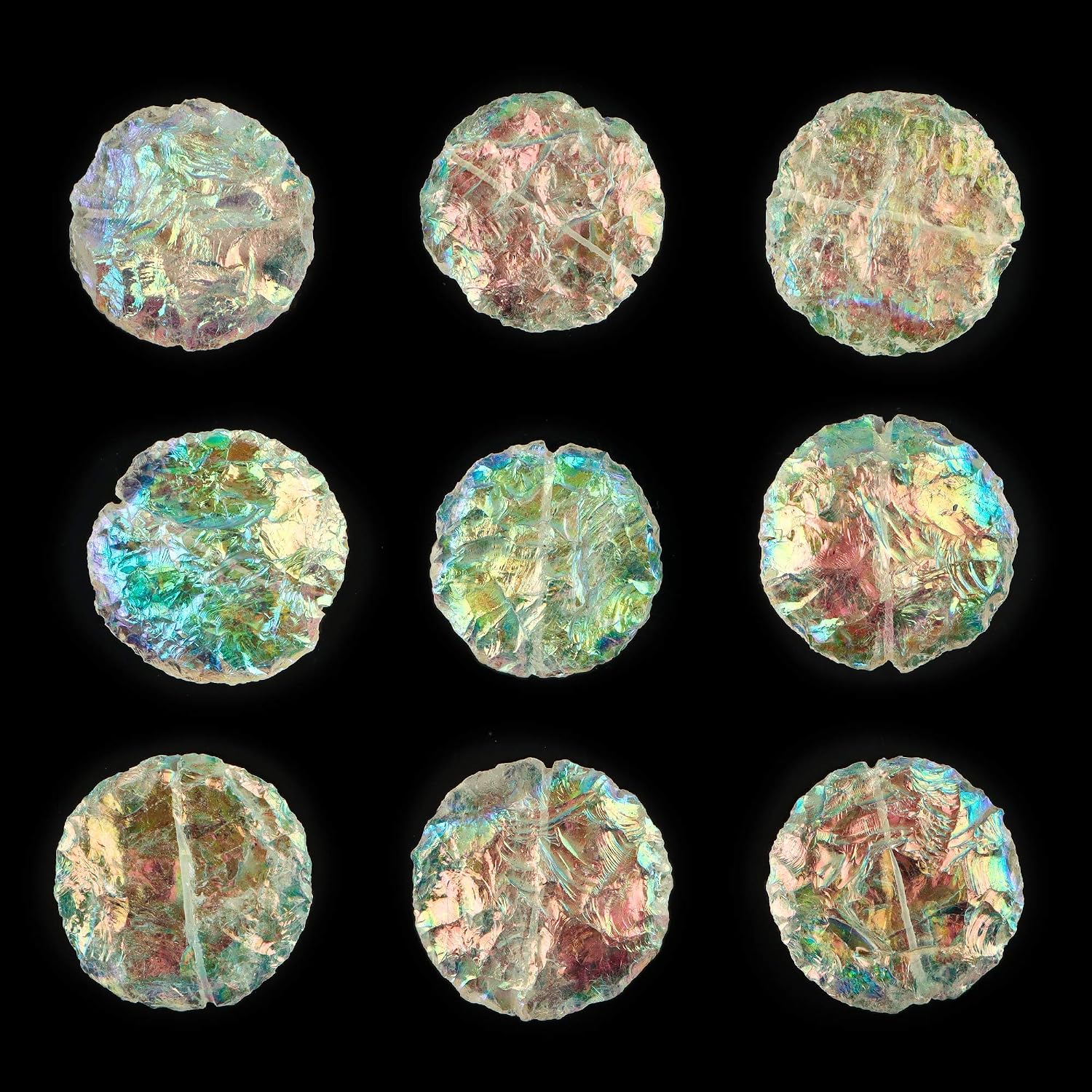 3pcs Raw Angel Aura Quartz Round Drilled Coins Stone, Rough Crystals and Gemstone, DIY Jewelry Making Supplies, Chakra Healing, Energy Stone, Gifts Art Crafts Decoration For Christmas