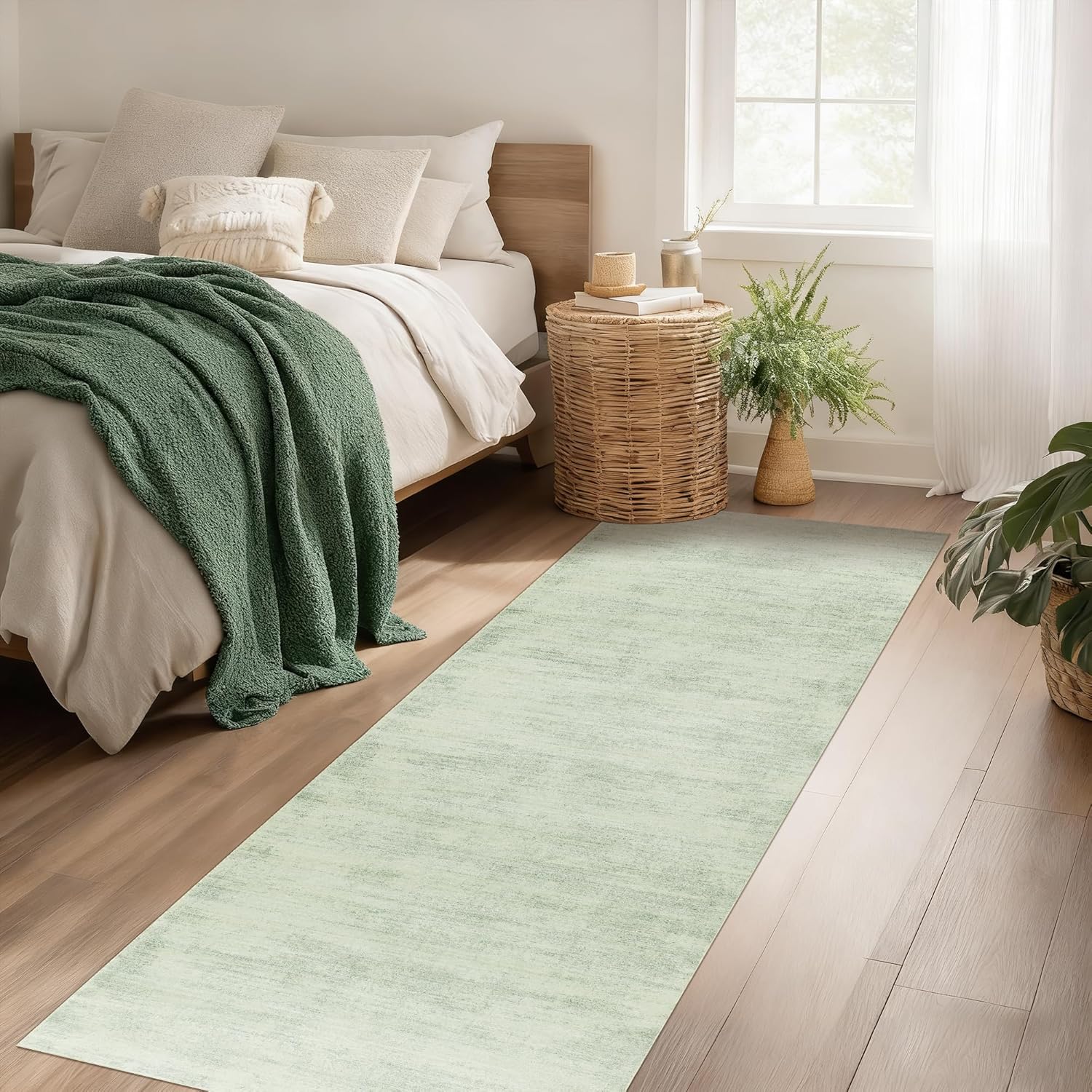 BILEEHOME Modern Abstract Neutral Green Kitchen Rugs Non Slip Washable Low Pile Bedside Rug Runners 2x6 Sage Green Floor Covering Carpet for Bathroom Laundry Room 2 x 6