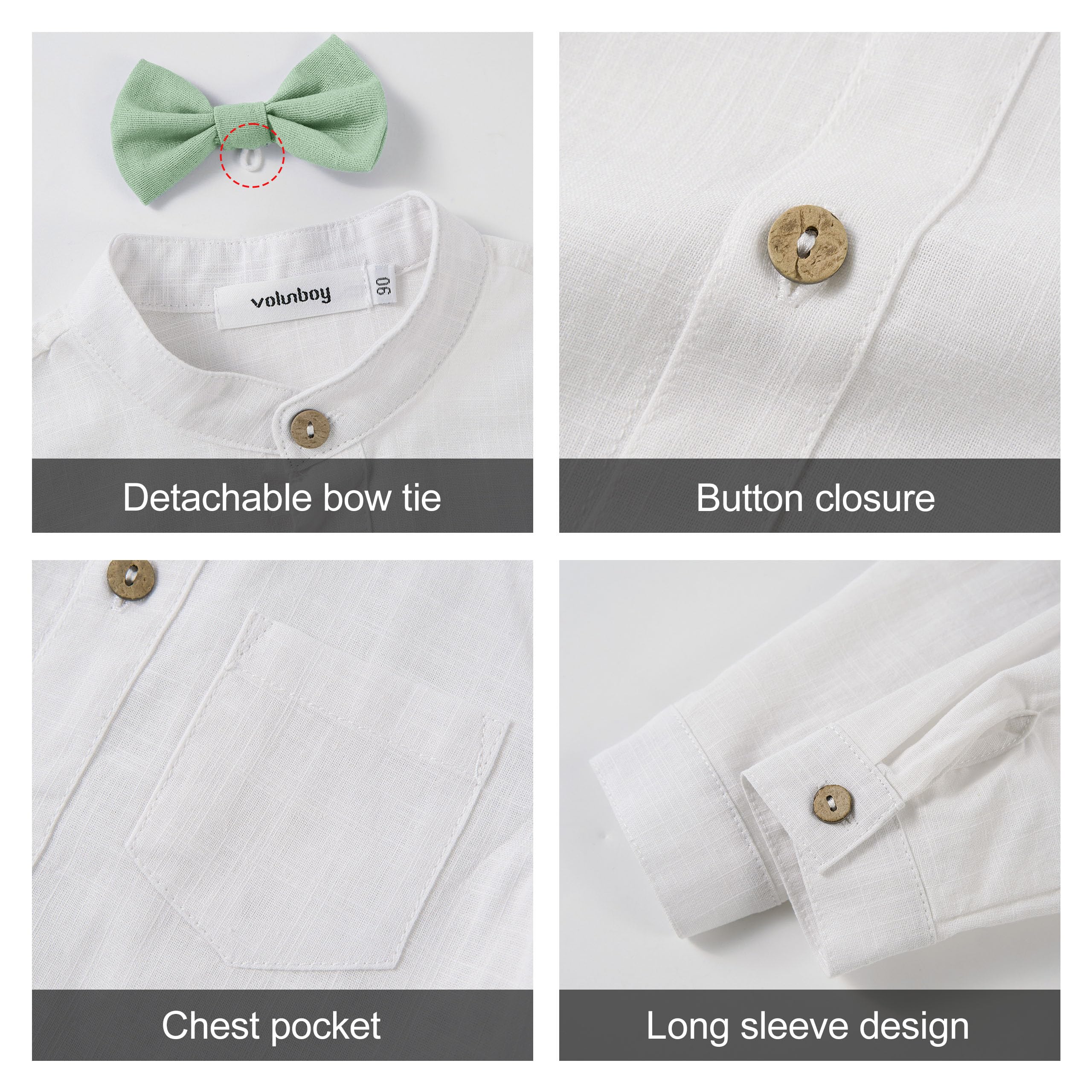 Volunboy Trajes para Bebé Niños de Boda Ceremonia Fiesta, Lino Camisa con Pajarita + Tirantes Pantalones 4 Piezas Conjunto Ropa