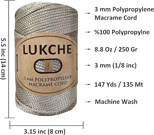 Miniatura 3 de Cordón de macramé de poliéster de alta calidad de 0.118 in (147 yardas), (8.82 onzas), cuerda de macramé 100% polipropileno, hilo colorido para