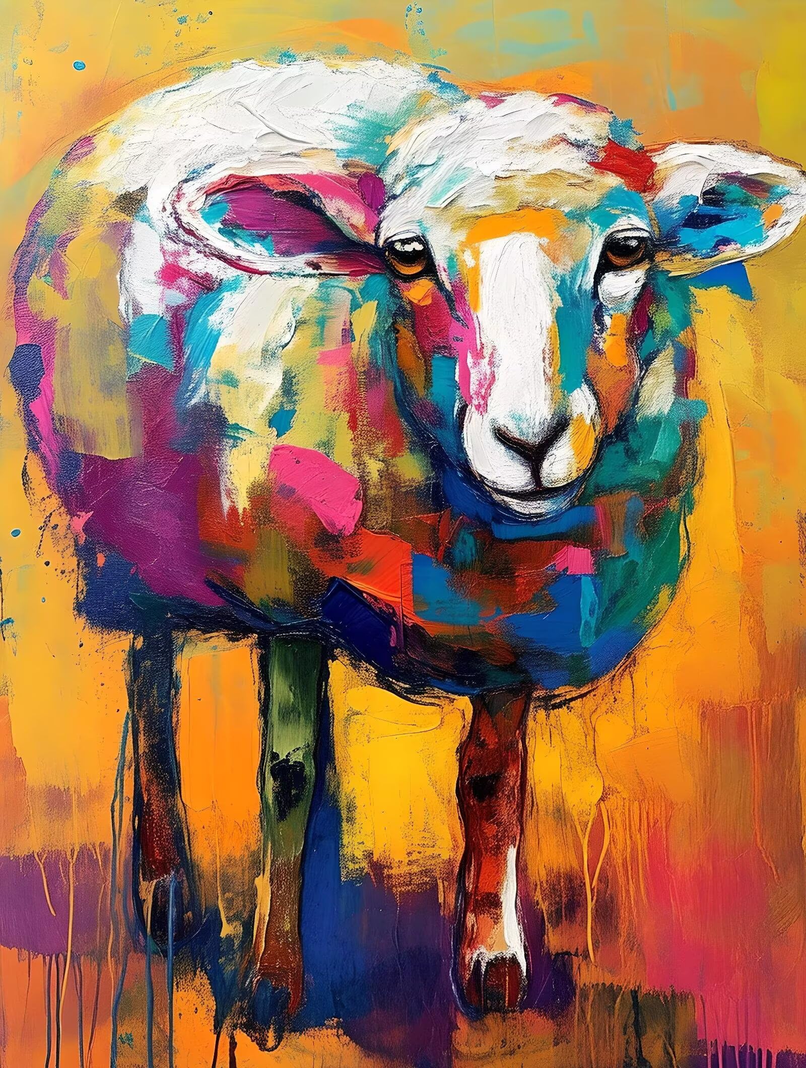 Paint by Numbers for Adults Beginners Kits, Abstract Sheep DIY Canvas Oil Painting Kit for Kids, With Brushes and Acrylic Pigment, Painting Arts and Crafts Kits,for Home Wall Decor Gifts 16x20in W-598