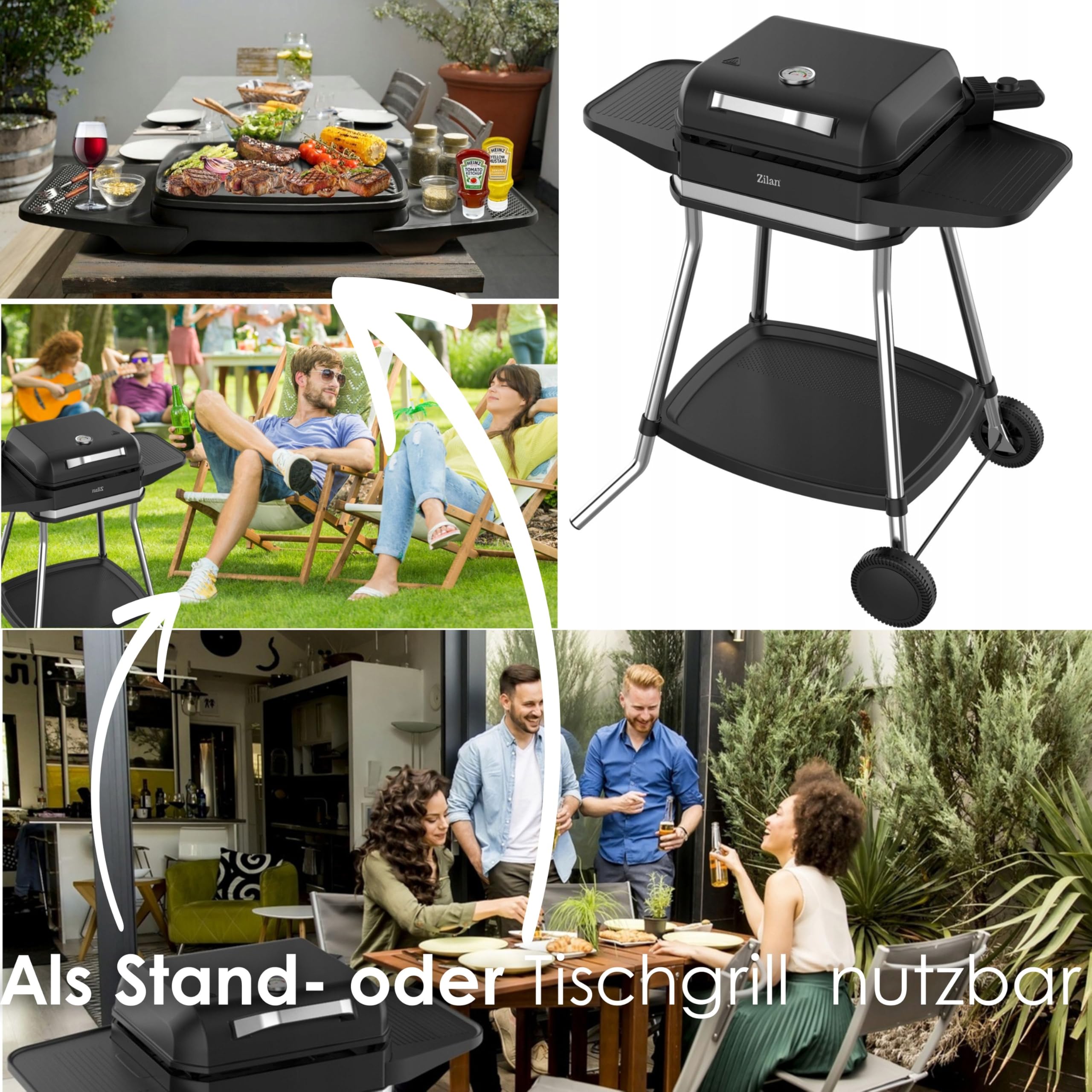 Barbecue elettrico 2 in 1 da tavolo, 3050 W, per balcone, esterno, con supporto, ampio vano per barbecue, regolatore di temperatura senza livelli, barbecue elettrico