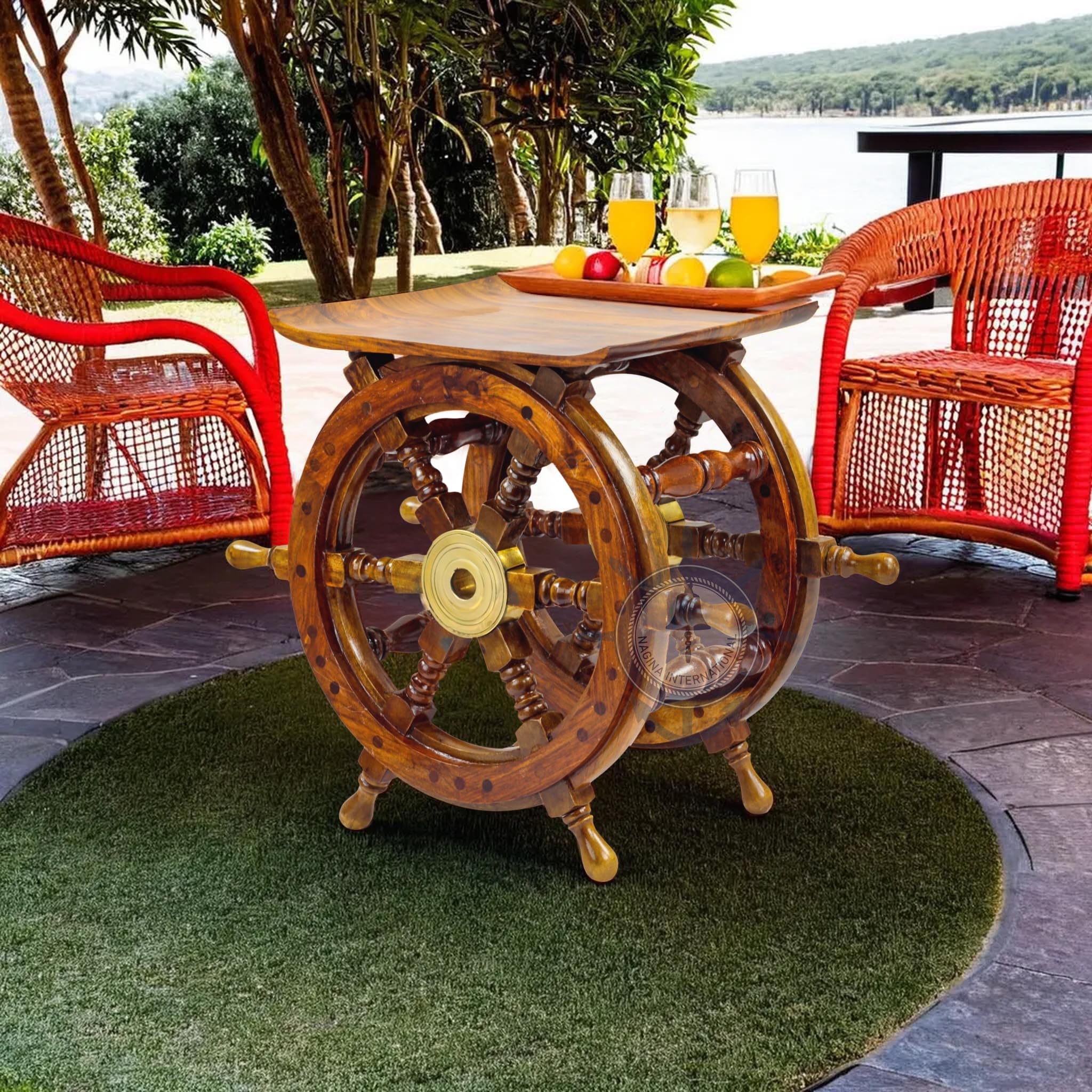 Amazon.co.jp: Wooden Hand Crafted Ship Wheel Table – Nagina