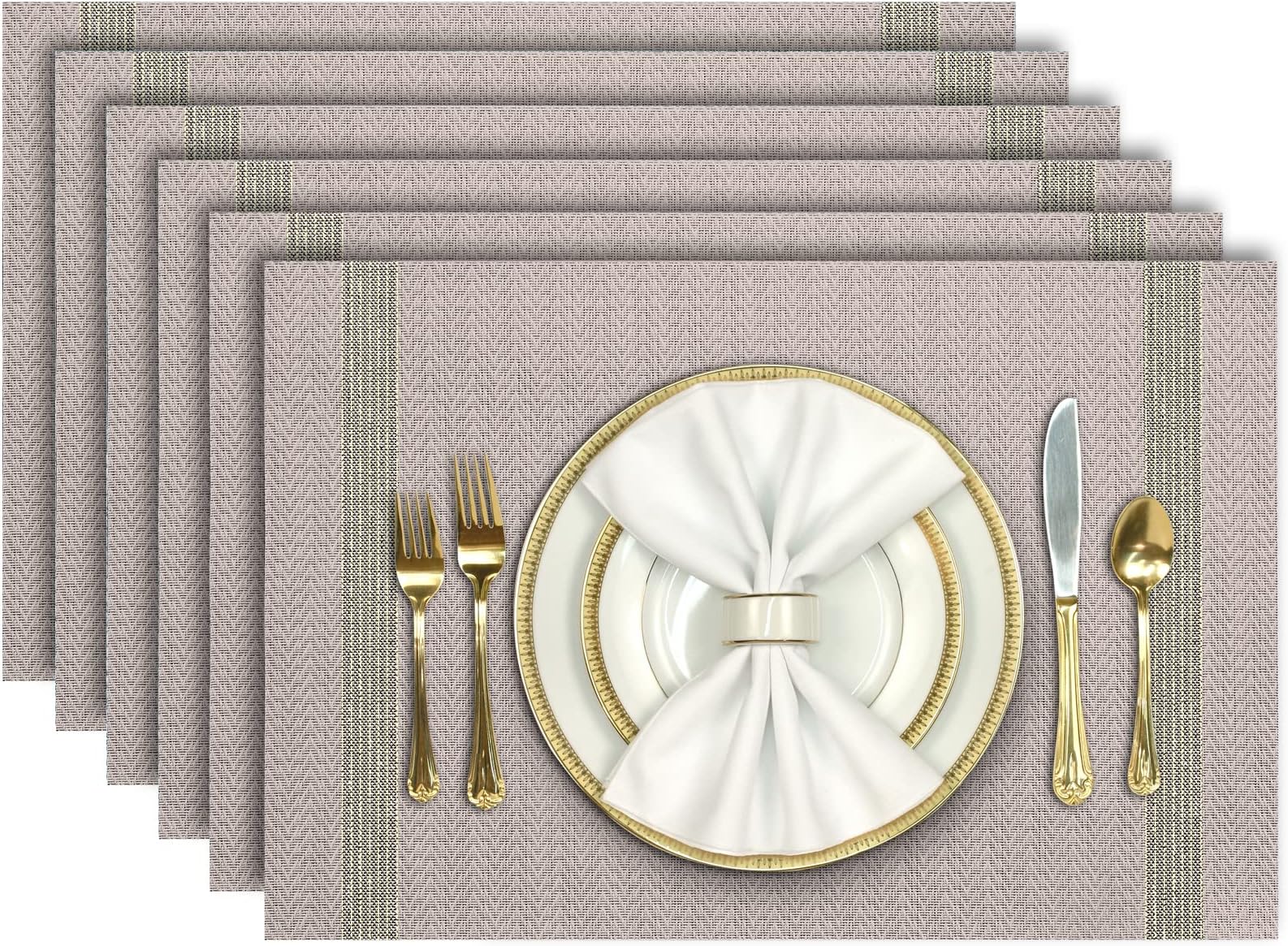Placemats, Placemats Set of 6, Heat Resistant Place Mats, Washable PVC Table Mats, Woven Vinyl Plastic Placemats for Dining Table, Non-Slip Stain Resistant Kitchen Table Placemats Easy to Clean