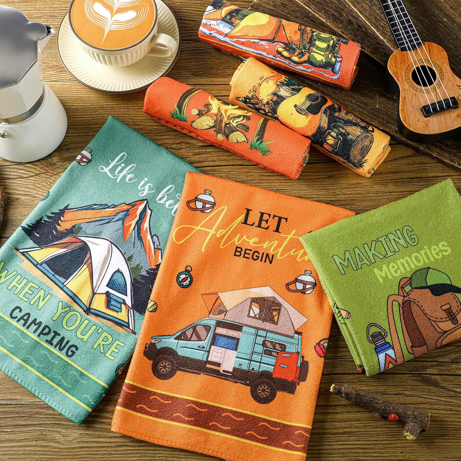 Boyiee Set of 6 Camping Kitchen Towels Absorbent Dishcloths Bonfire Tent Car Tea Towels 24 x 16 Inches with Funny Sayings Novelty Gifts for Campers Happy Camper Camping Accessories for Rv Campers - Image 7