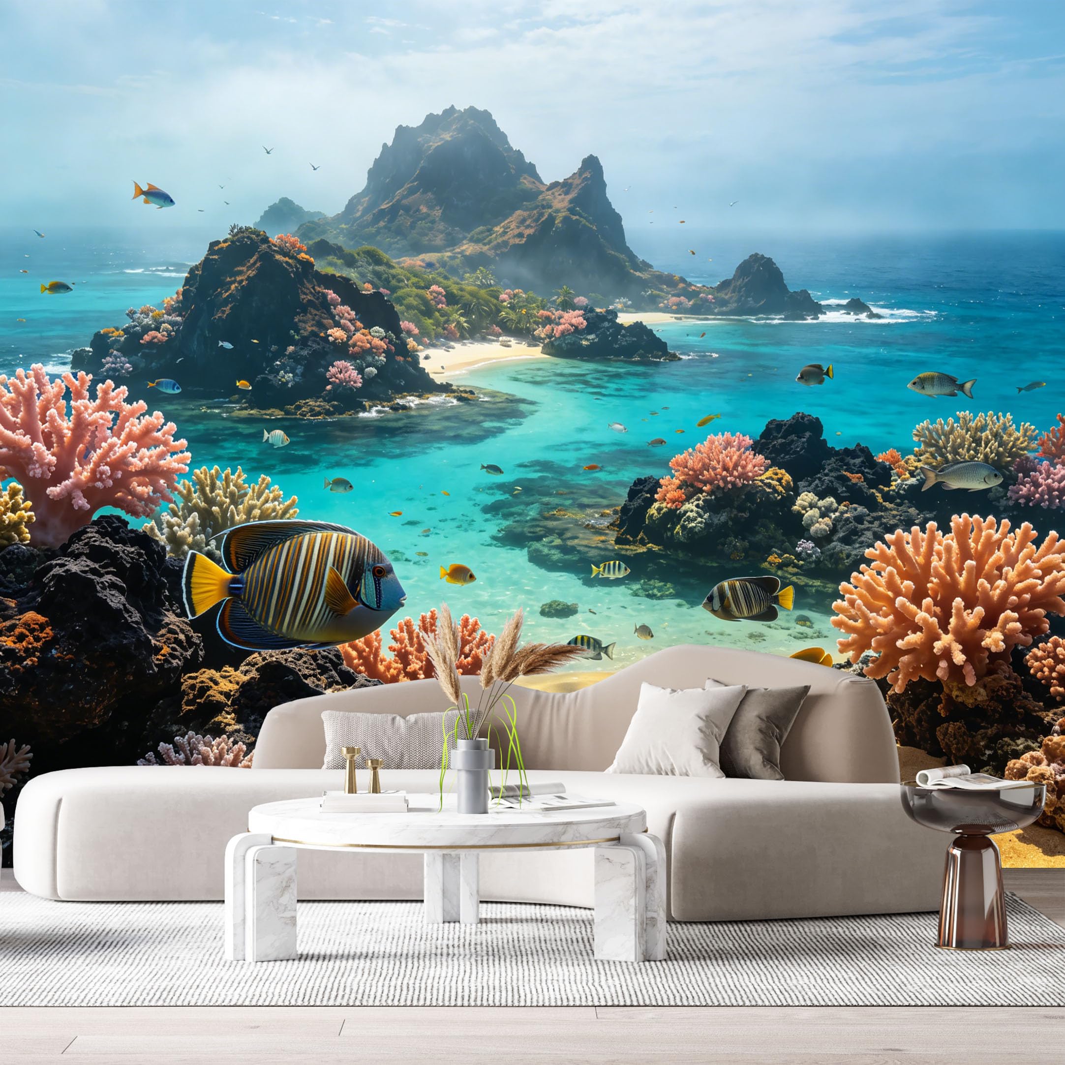 Custom Size Wall Murals Tropical Ocean Marine Landscape Coral Reef Exotic Fish SelfAdhesiveWall Fabric Removable Wallpaper Wall Decor for Living Room Bedroom Bathroom