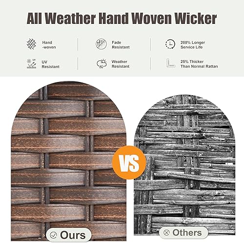 Miniatura 7 de Juego de muebles de patio de 5 piezas, sillas giratorias, sillas giratorias de mimbre para todo tipo de clima, sofá de ratán de 3 plazas con