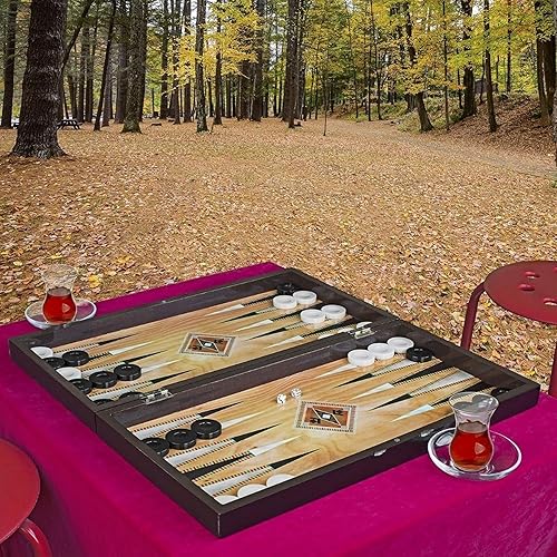 Miniatura 6 de LaModaHome Star - Juego de backgammon turco para adultos y niños, diseño clásico del Sahara de madera de vinilo de élite, mecanismo de cierre