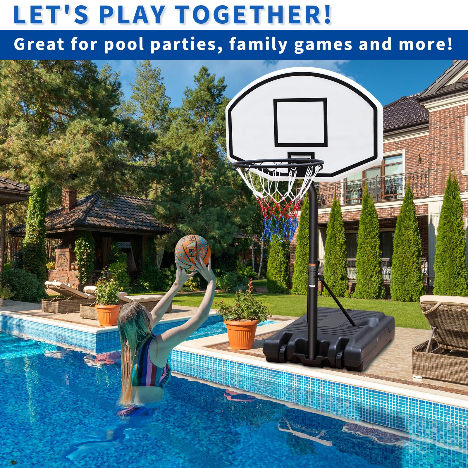 Generic Large Poolside Basketball Hoop with Height Adjustable 37""-56"" Swimming Pool Basketball System 36"" x 24"" Backboard and Base,17"" Rim for Water Games - Image 3