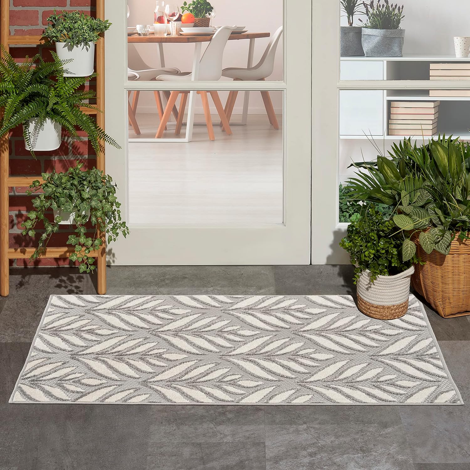 Nourison Home Aloha Indoor/Outdoor Grey 2'8" x 4' Area Rug, Easy Cleaning, Non Shedding, Bed Room, Living Room, Dining Room, Backyard, Deck, Patio (3x4)