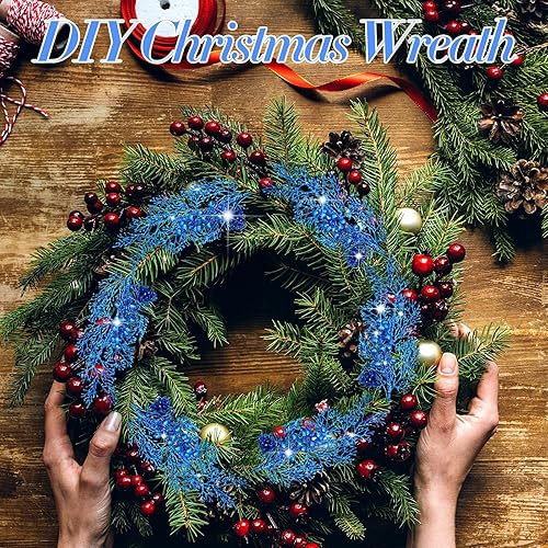 Miniatura 41 de Tigeen 12 piezas de selecciones de árbol de Navidad artificiales a granel, relleno de árbol de Navidad con purpurina, bayas, tallos de ramas, ramas