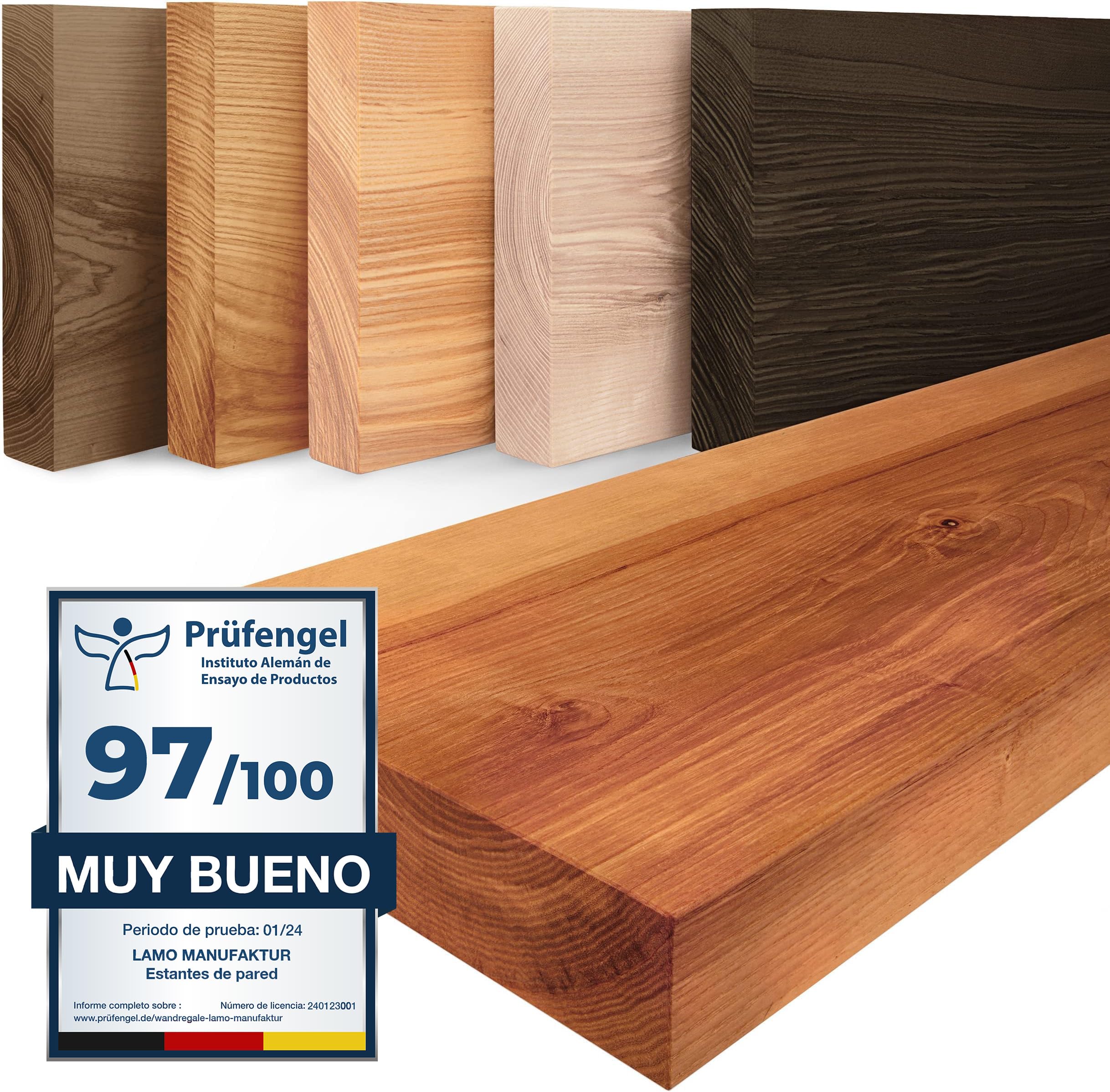 LAMO Manufaktur Estante de madera, Estante sin soportes, Estante colgante, Modelo Pure, Oscuro 120cm, LWG-01-A-004-120