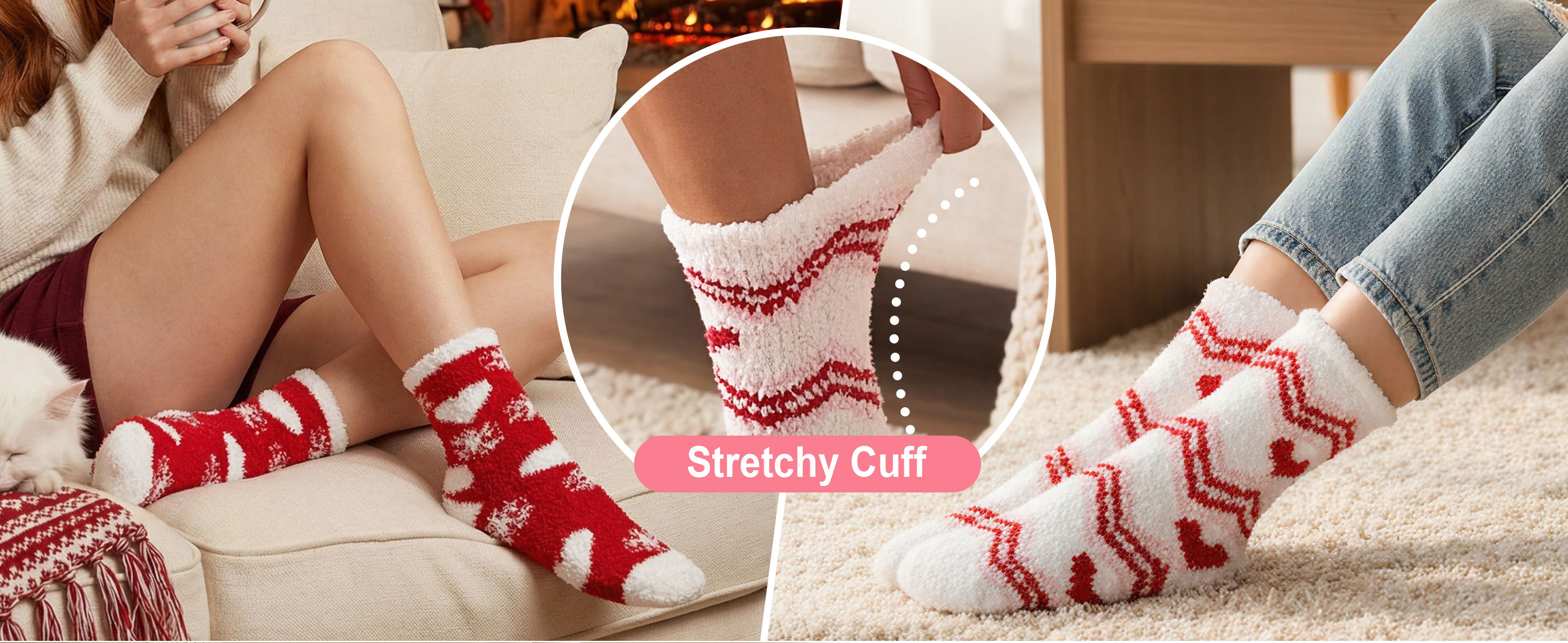 Womens Fuzzy Socks Warm Fluffy Cozy Winter Slipper Thick Fleece Heart Socks 5 Pairs
