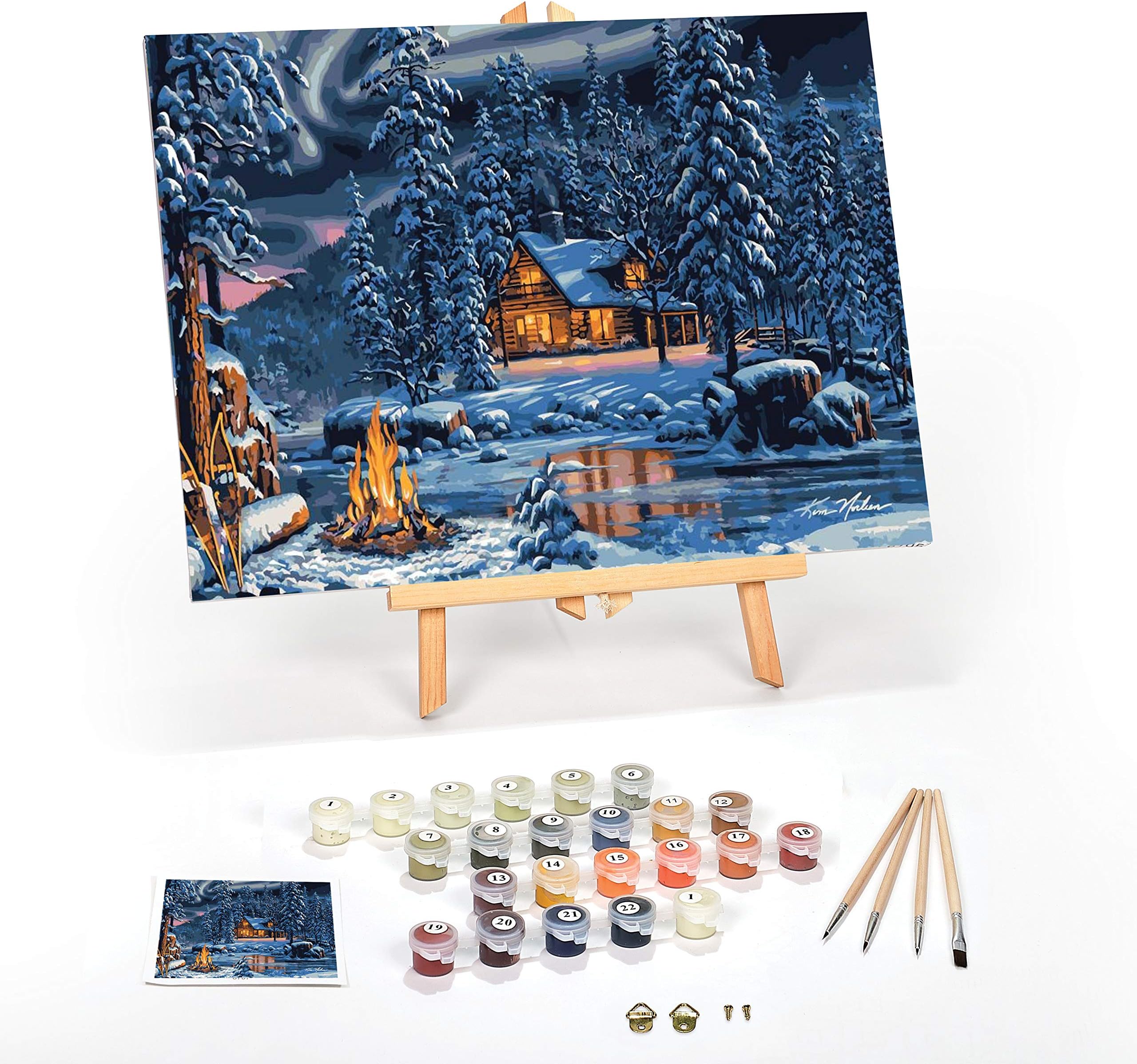 Ledgebay DIY Paint by Numbers Kit for Adults Framed Canvas Beginner to Advanced Paint by Numbers Kit Kits Include Acrylic Paint Set Brushes Tabletop Easel (Aurora Bliss 16" x 20" Framed)