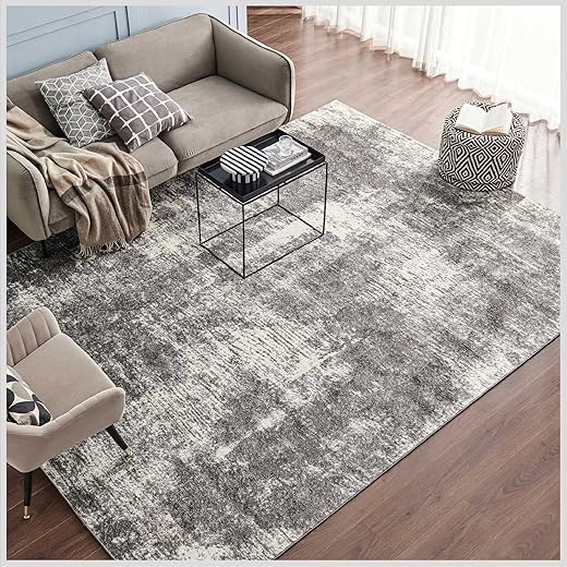 Eviva 8x10 Area Rugs for Living Room Polypropylene Turkish Rug Indoor Low Pile Large 8 X 10' Rug with Stain-Resistant Big Size Grey 8 by 10 Rugs for Bedroom Huge Farmhouse in Gray and White