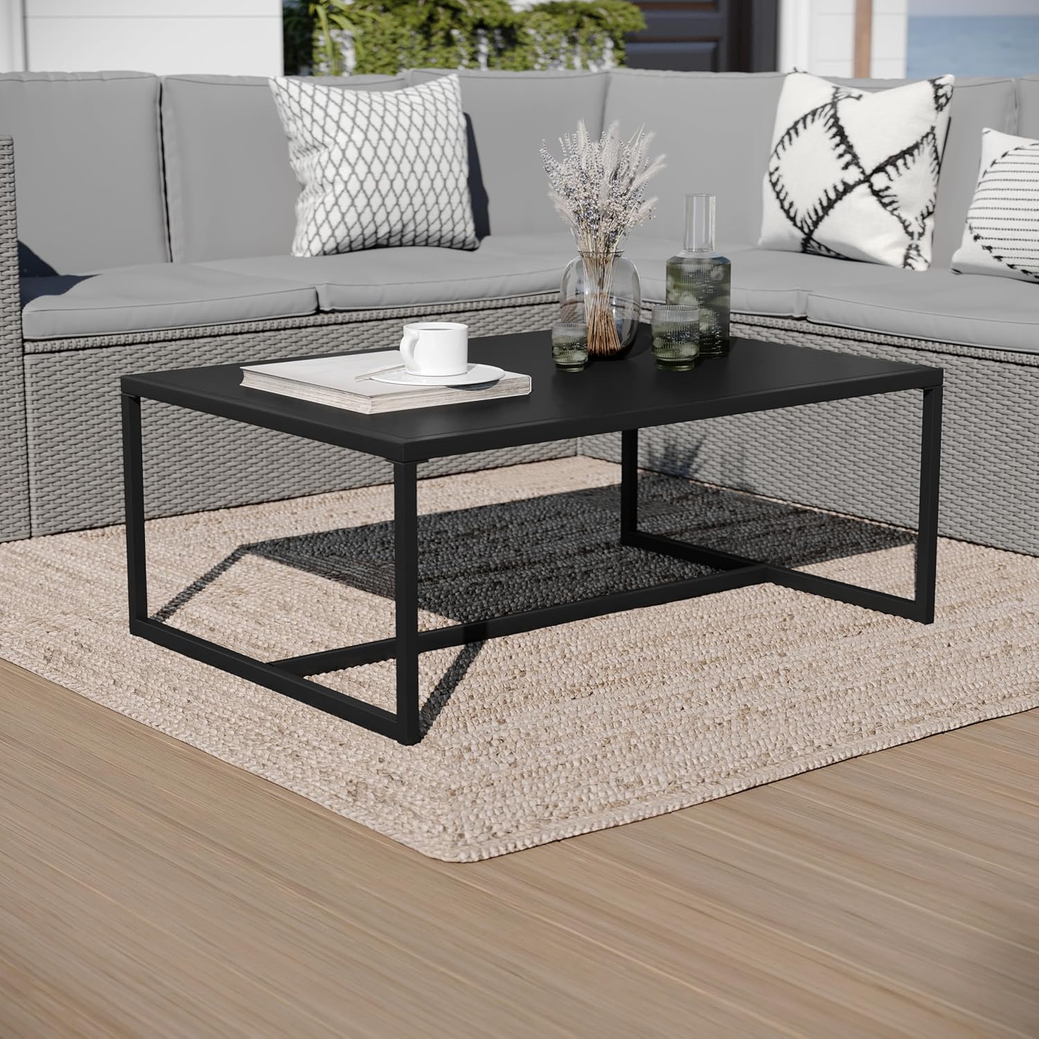 Merrick Lane Lakeland Metal Patio Coffee Table - Black - Indoor/Outdoor