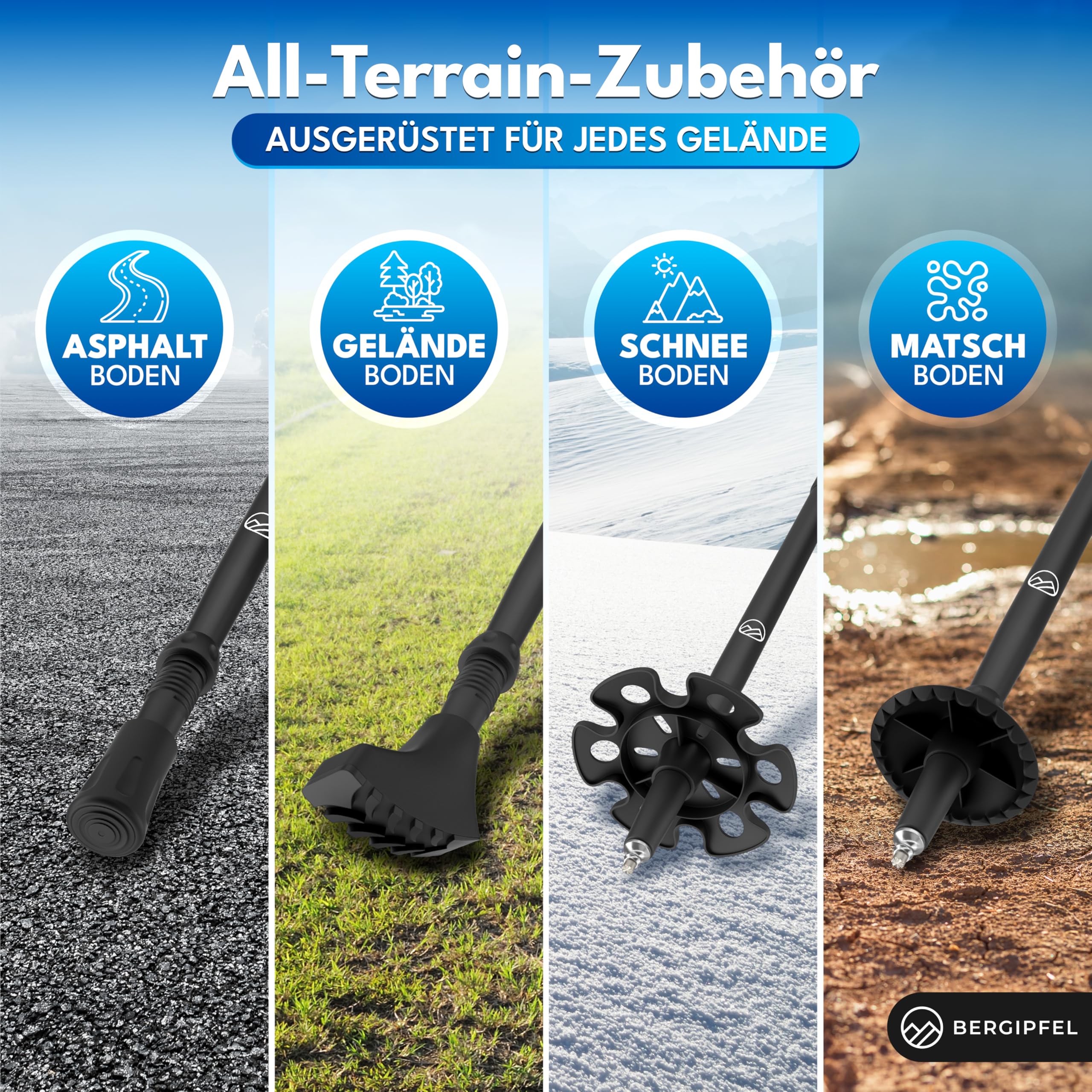 Teleskop-Wanderstöcke|Ultraleicht 270g|faltbar auf 37cm|verstellbar 115–130cm|Walkingstöcke aus Flugzeugaluminium|mit All-Terrain-Zubehör und Tasche|für Damen, Herren, Jugendliche