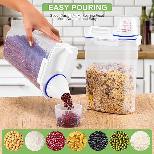 Miniatura 4 de Juego de 4 recipientes de almacenamiento de dispensador de arroz, cubo de arroz pequeño de 10 libras con taza medidora y boquilla de vertido,