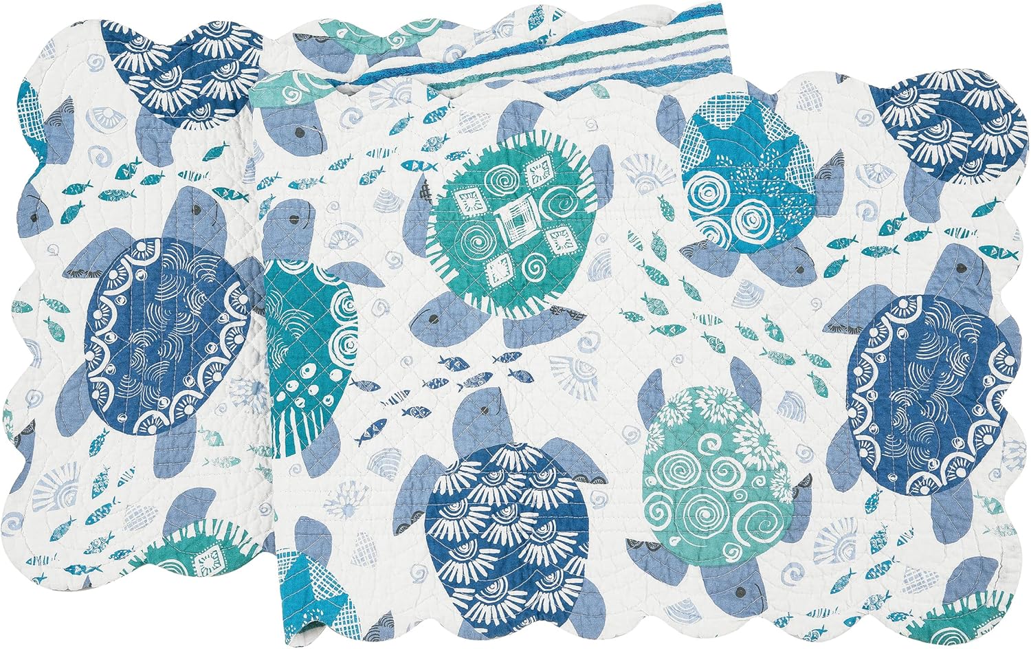 C&F Home Turtle Bay Stripes Quilted Reversible Rectangle Table Runner 14" x 51" Home Summer Beach House Coastal Nautical Ocean Table Tabletop Tablerunner Decor Decoration 14" x 51" Blue