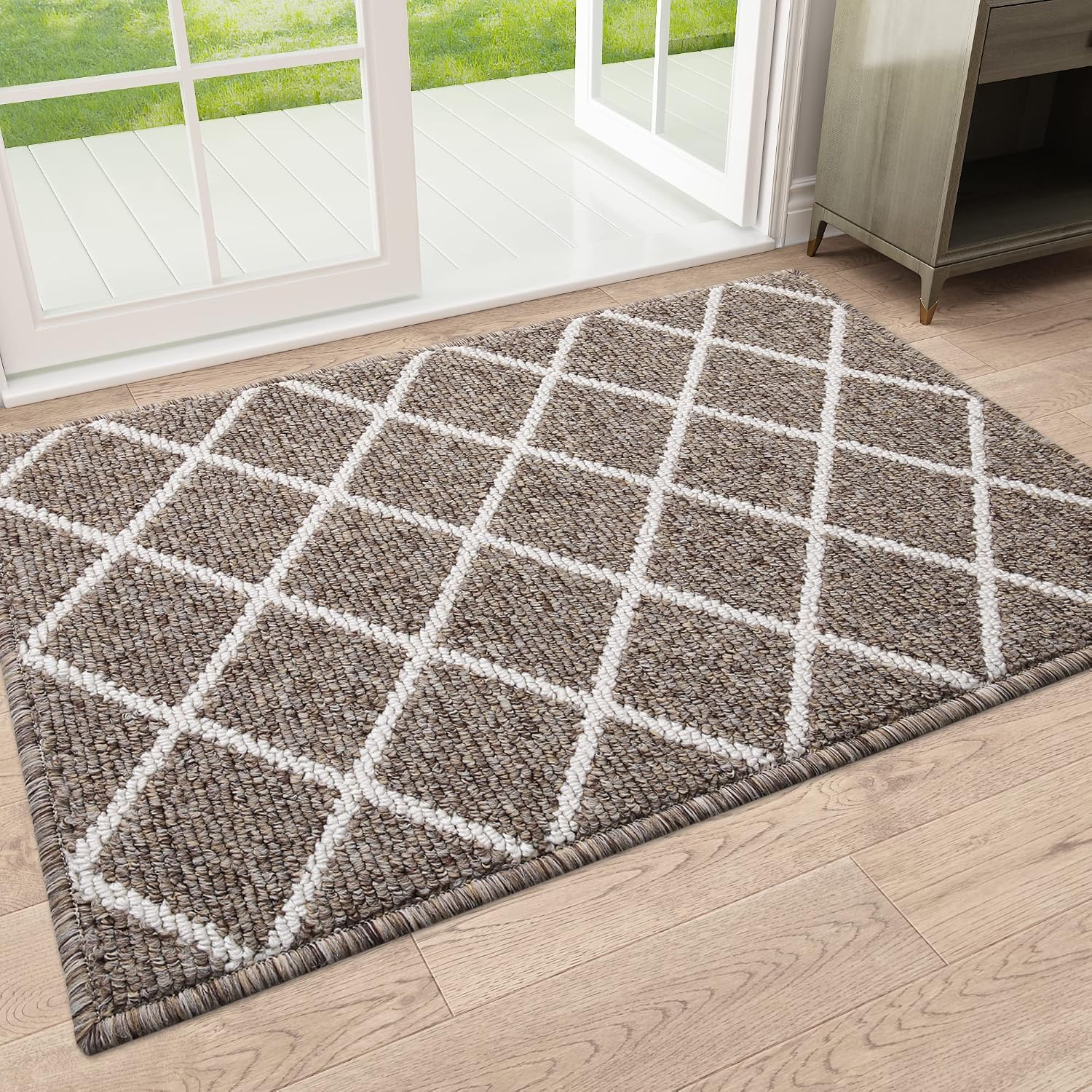 Finchitty Indoor Door Mat, Non-Slip Absorbent Resist Dirt Entrance Mat, Washable Mats for Entryway, Low-Profile Inside Floor Doormat, 32" x 20", Khaki