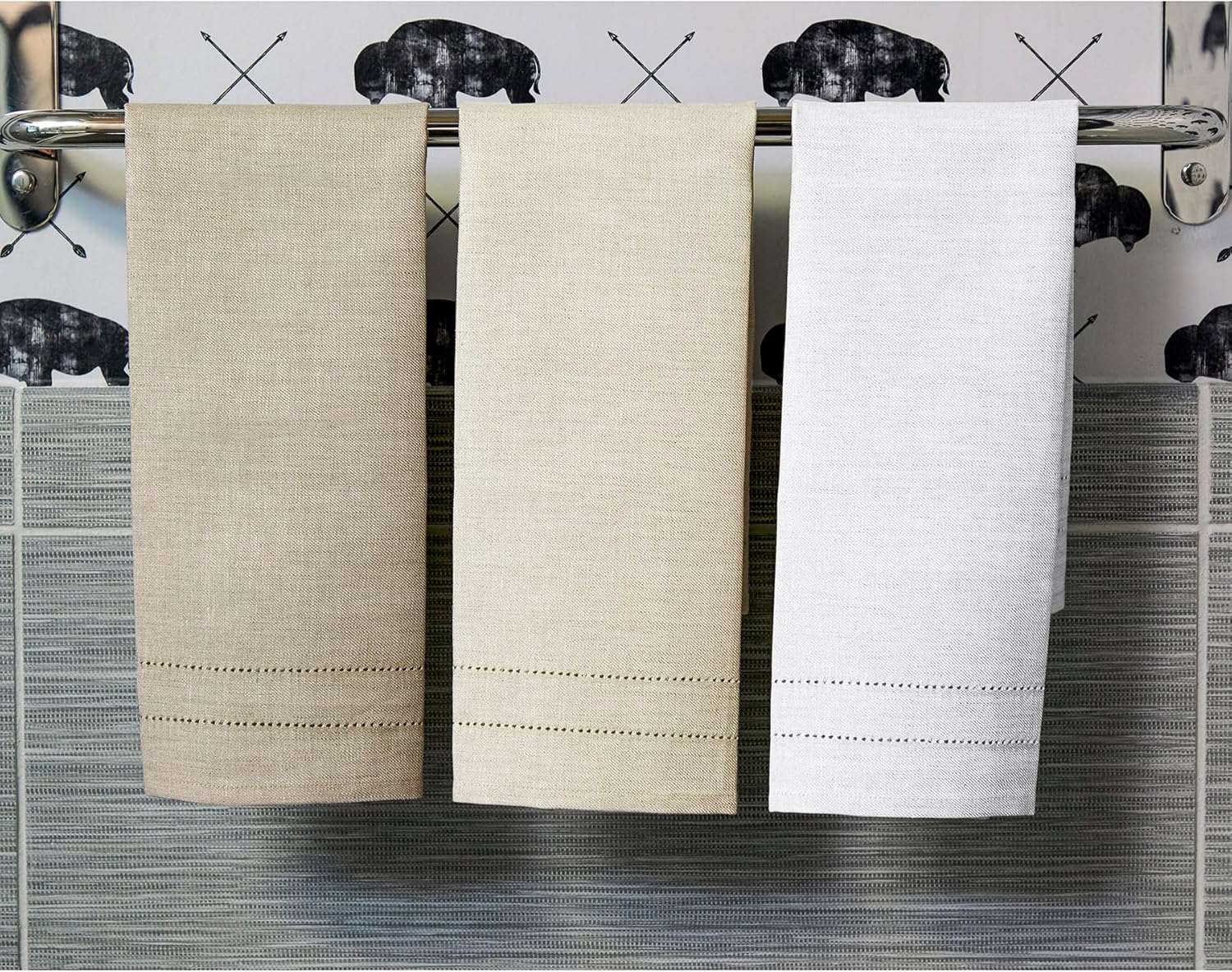 Solino Home Linen Hand Towels Set of 3-100% Pure Linen Ivory Hand Towels 14 x 24 Inch - Handcrafted from European Flax and Machine Washable