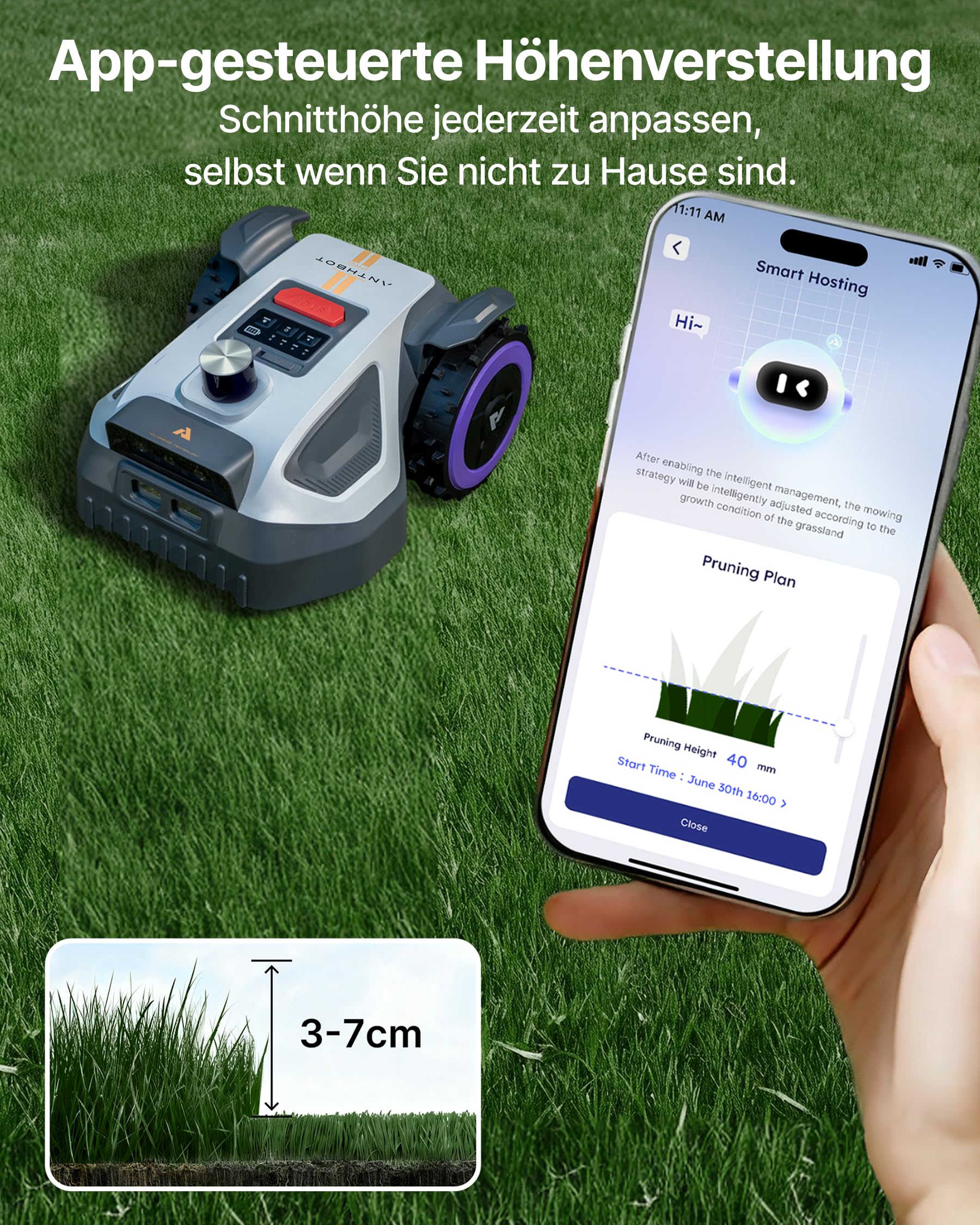 ANTHBOT M9 Pro Mähroboter ohne Begrenzungskabel – HoloSense 4-in-1 Navigation (360° LiDAR, RTK/NetRTK, Dual-Vision), 1000㎡, 45% Steigung, Schnitthöhe per App, Rasenmäher Roboter für komplexe Gärten