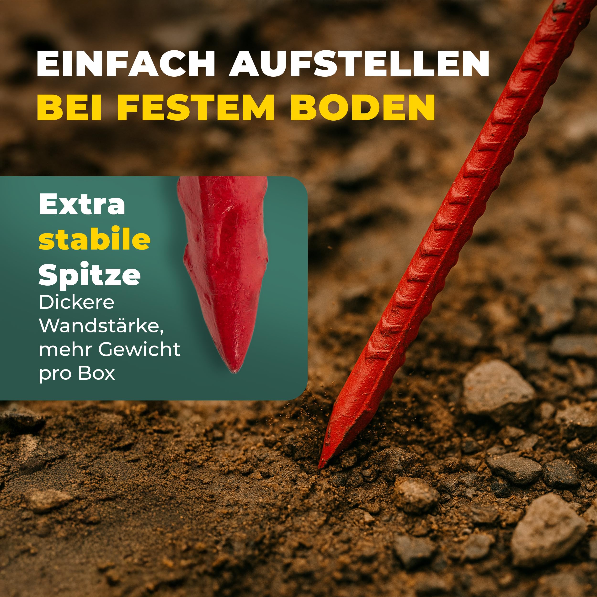 Novatool 10er-Set Absperrbandhalter Ø12 x 1100mm Rot, Metall Absperrband Absperrstangen Laternenstange Absperrleinenhalter Absperrhalter Schnureisen Schnurnagel, für Baustelle & Garten