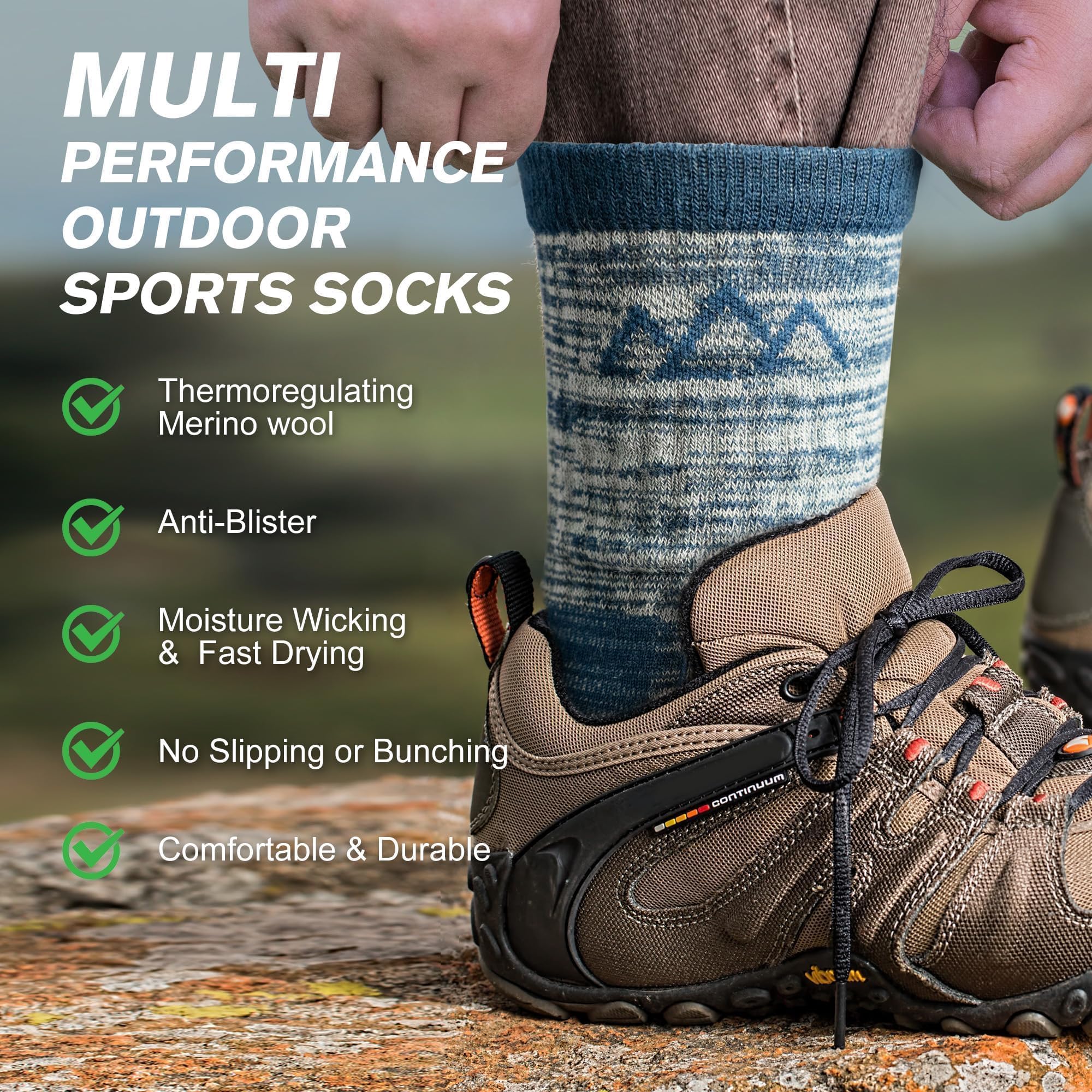 innotree Paquete de 3 calcetines de senderismo de lana merino para hombres y mujeres, micro calcetines acolchados que absorben la humedad, Gris, Azul, Verde, Small