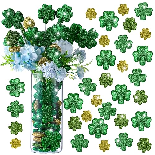 Halloscume 60 Pcs St. Patrick's Day Glitter Foam Vase Fillers