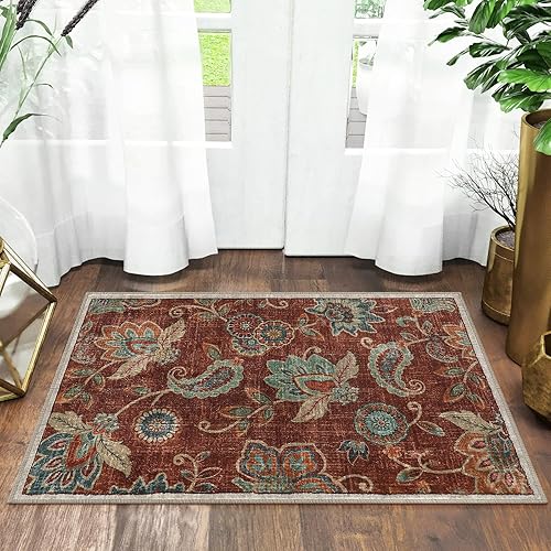 Miniatura 7 de Morebes Alfombra floral para pasillos de 6 pies antideslizante, alfombra de pasillo de cachemira para entrada en interiores, alfombra de baño