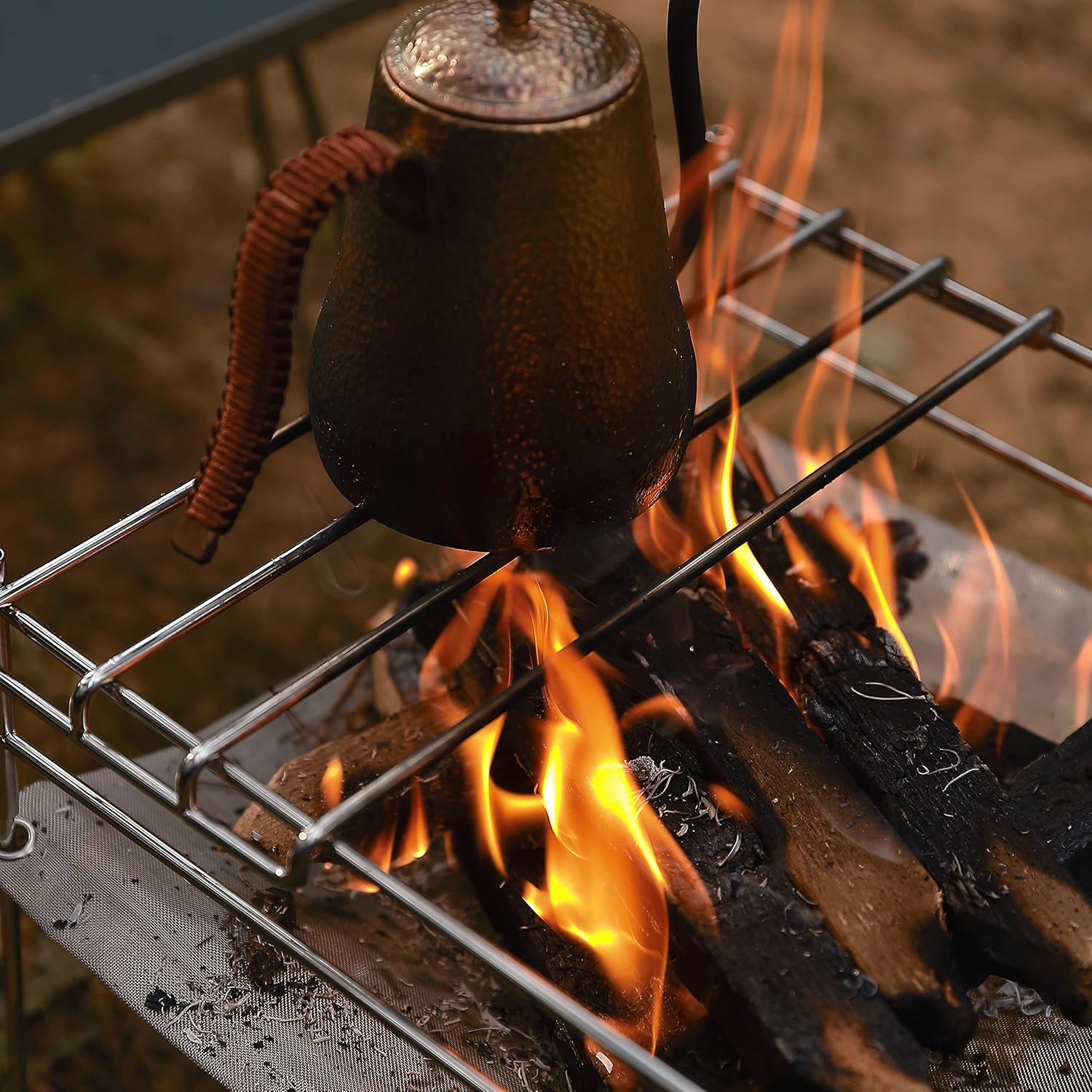 CAMPINGMOON Portable Mesh Fire Pit with Cooking Grate (L 16.5'' x W 16.5'' x H 12.6''), Carry Bag SOLO-303