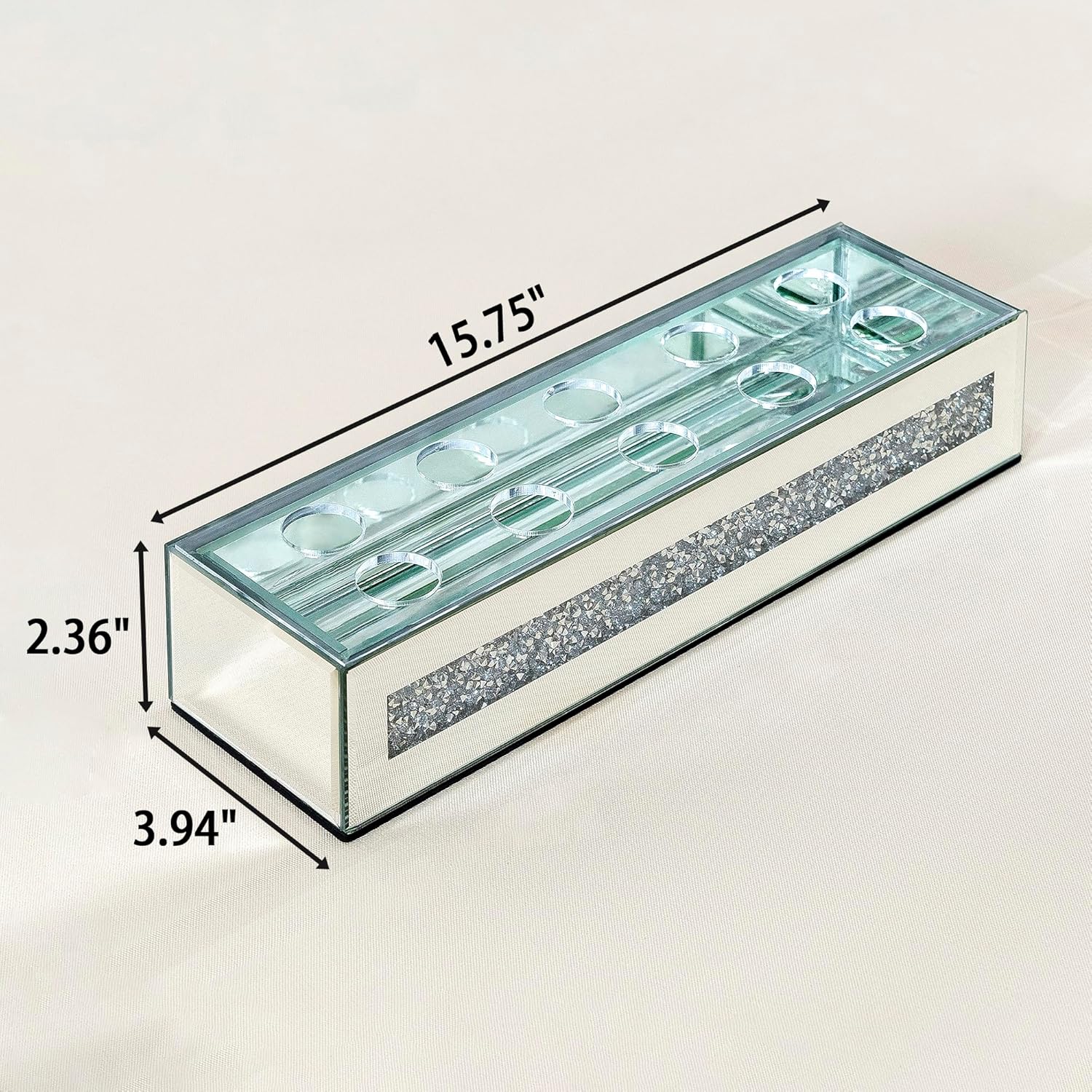 Flower Vase Rectangular Crushed Diamond Mirrored Vases for Centerpiece, Luxury Flower Arrangement for Home Wedding Dining Table Decor, Silver