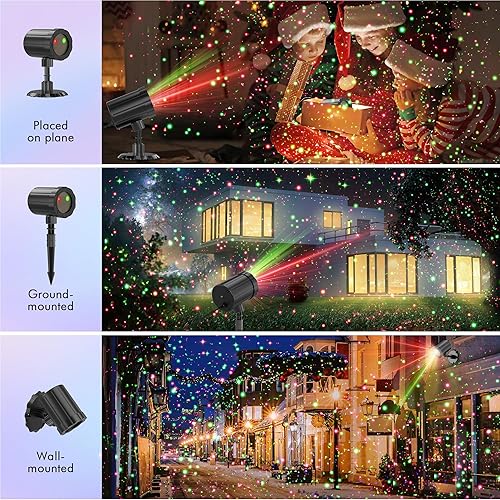Miniatura 4 de Proyector de luces de Navidad al aire libre, proyector de Navidad rojo y verde para exteriores con control remoto y temporizador, decoración de