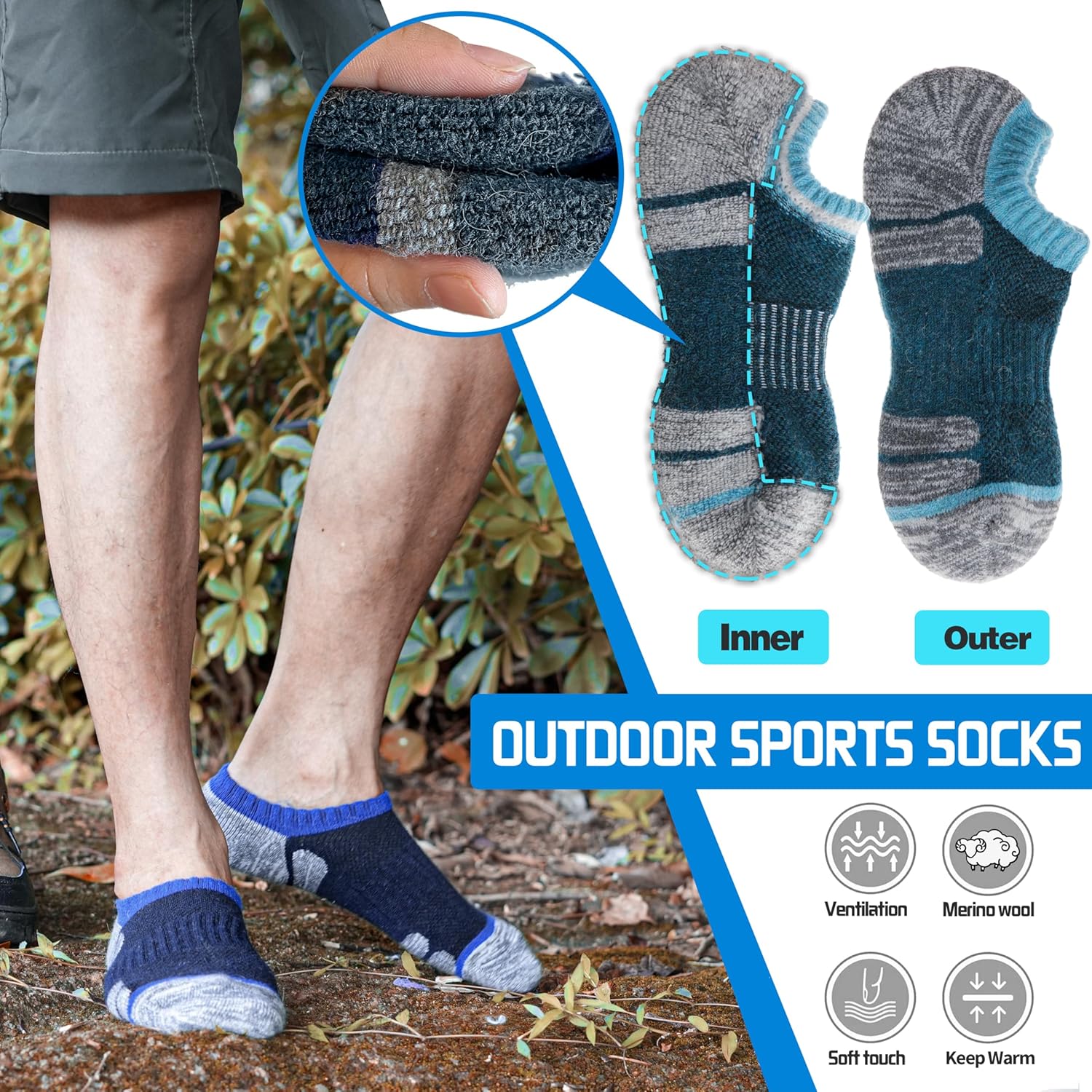 Merino Wool Hiking Running No Show Socks for Women Men Thick Warm Athletic Low Cut Thermal Ankle Socks 6 Pairs - Image 7