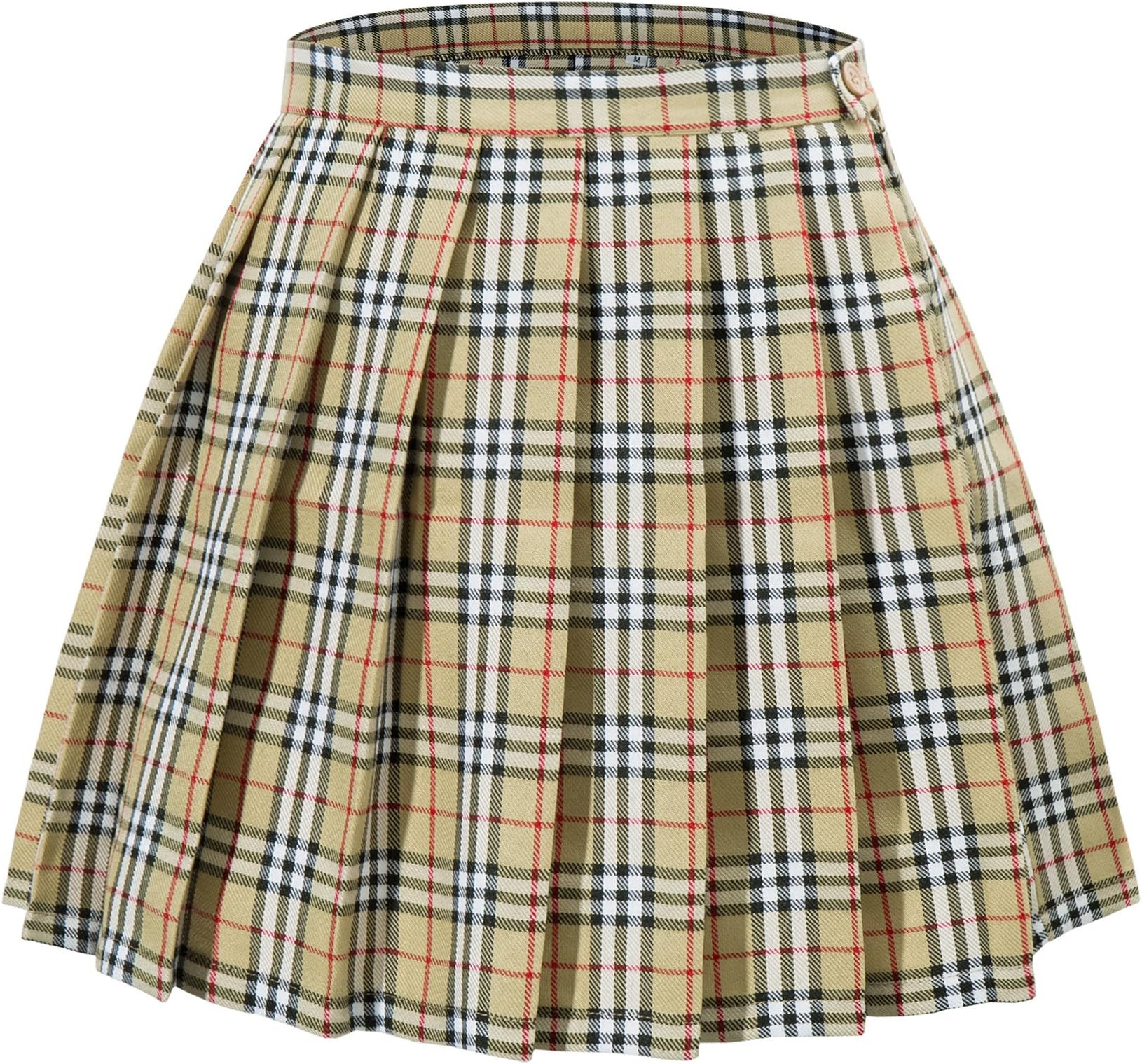 Women High Waist Plaid Kilt Mini Checked Pleated Skirts(XL,Apricot Mixed White)
