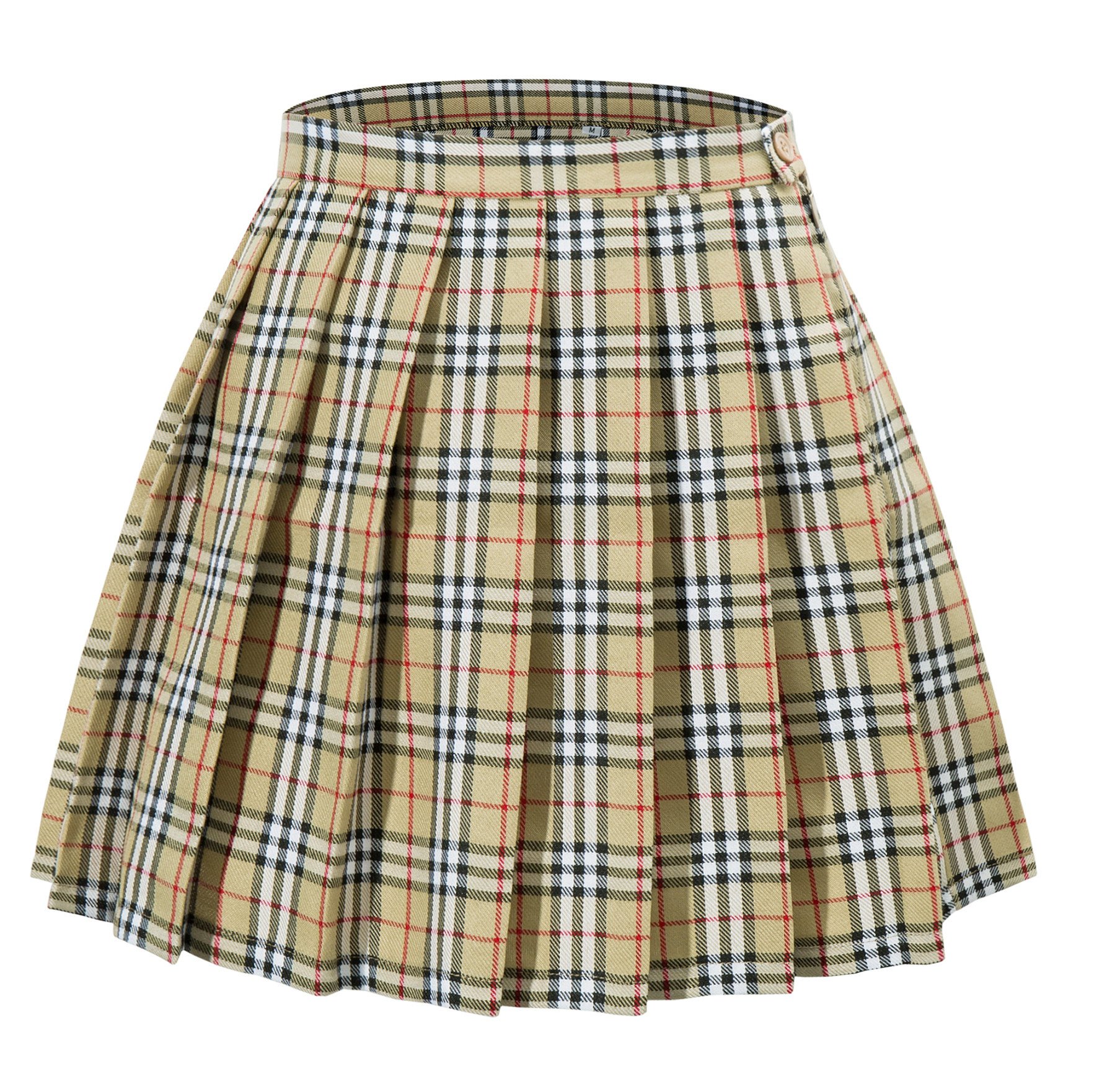Women High Waist Plaid Kilt Mini Checked Pleated Skirts(XL,Apricot Mixed White)