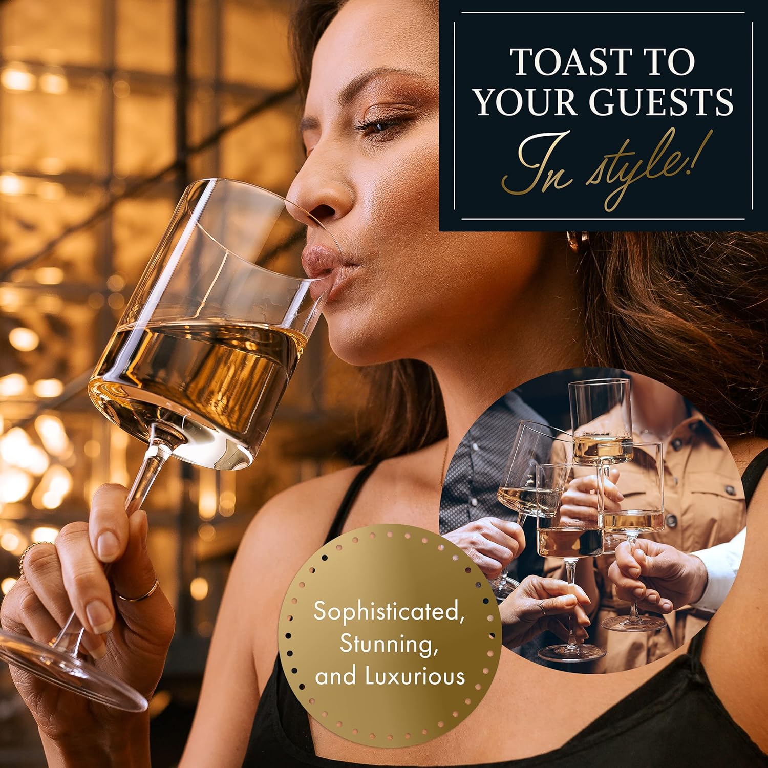 Crystal Wine Glasses, Modern & Elegant Square Glass Set of 2, Large Red Wine or White Wine Glass - Unique Gift for Women, Men, Wedding, Anniversary - 14oz - Image 7