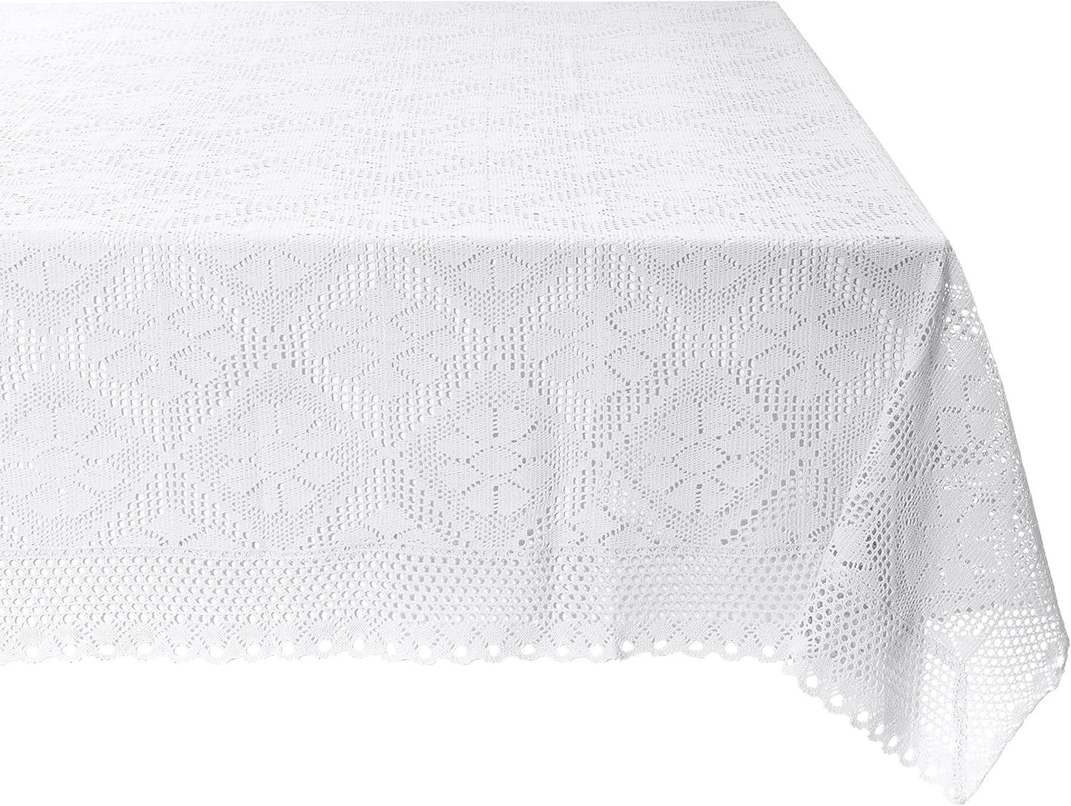 Violet Linen Stars Crochet Vintage Lace Design Tablecloth 60" by 90" Oblong/Rectangle White