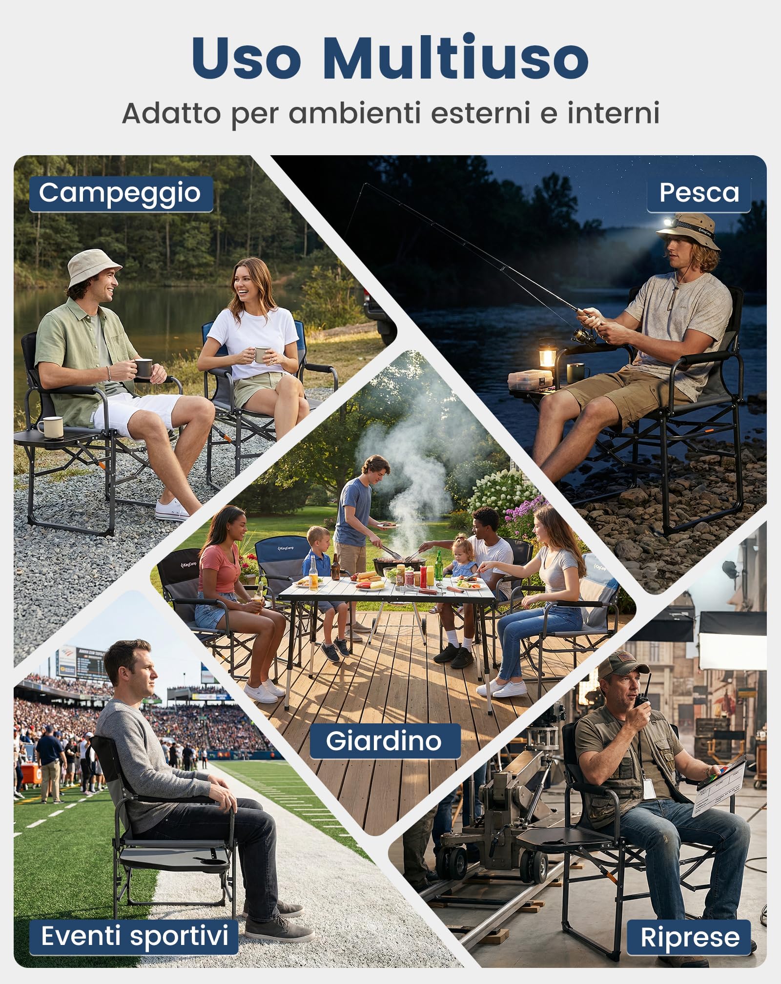 KingCamp Compatta Sedia da Regista Camping Pieghevole, Fino al 200 kg | Sedia da Campeggio Imbottita, Tavolino Laterale, Pacchetto Piccolo, Sedie da Pesca Portatile per Campeggio Spiaggia Giardino