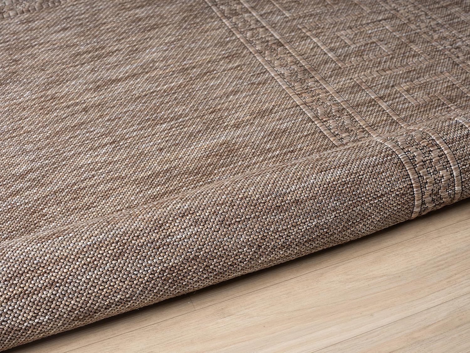 Diana Textured Foldable Beige Indoor Outdoor Rug, 4x6, Weather Resistant, Easy Clean, UV Resistant, Modern Bordered Patio Carpet for Porch, Deck, Backyard, Living Room (4' x 6', Beige)