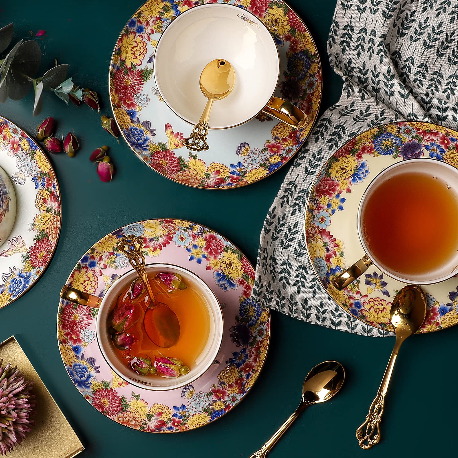 Set di tazze da tè e piattino floreali, confezione da 12 pezzi monouso – Dolci pensieri gift