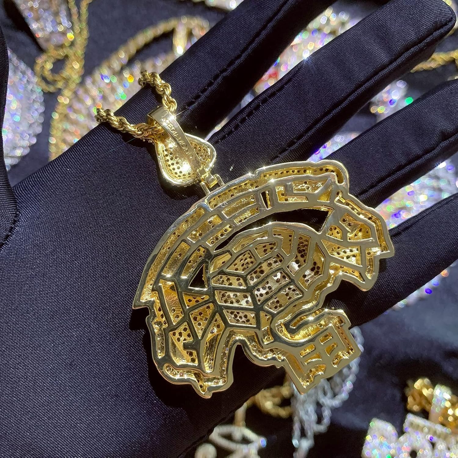 ICEDIAMOND 14K Creative Holding Cash Inspiring Necklace, Iced Out Bright CZ Diamond Big Pendant with 24'' Rope Chain, Gold Plated Hip Hop Jewelry for Men