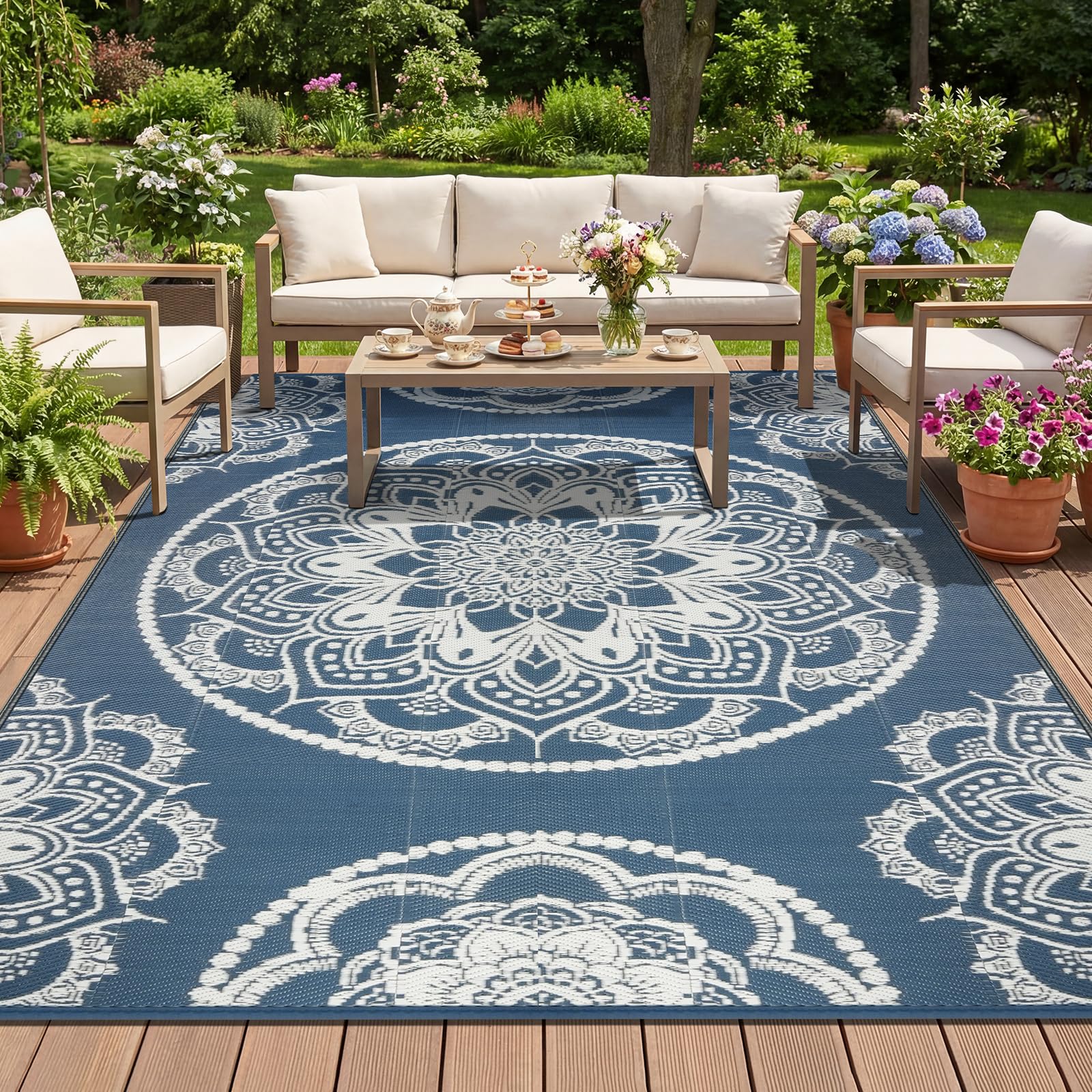 IMIYOKU Outdoor Rug for Patio Waterproof 180x270cm Reversible Large Outdoor Rug, Portable Plastic Straw Garden Rugs Carpet for Camping Picnic RV Backyard Balcony Deck