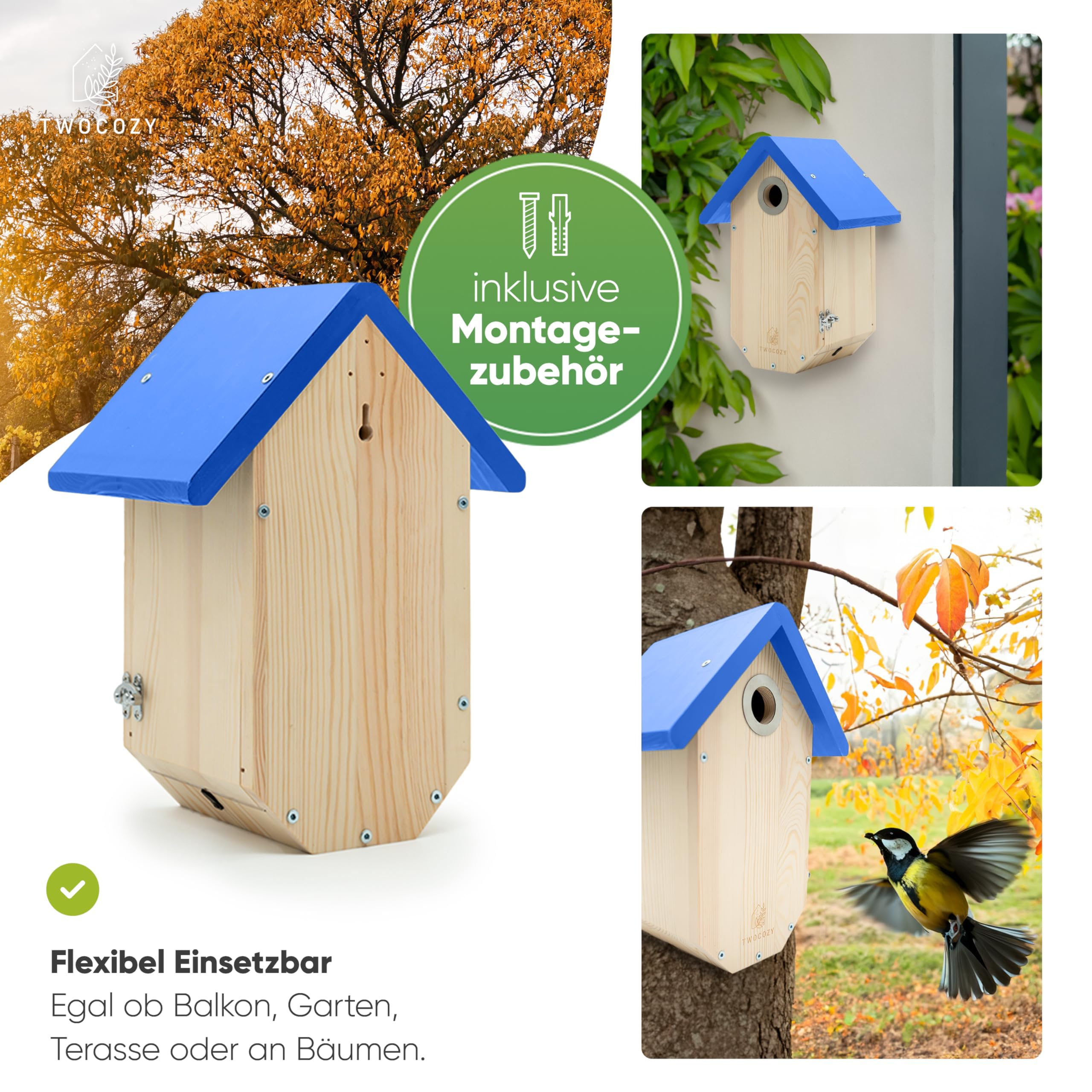 Premium Nistkasten für Meisen | Kohlmeisen [SPECHTSCHUTZ & NESTSCHUTZ] wetterfest & verschraubt | Maße NABU konform | Vogelhaus zum Aufhängen für Meisen - 32 mm (Blau, 17cm x 23,5cm x 32cm)