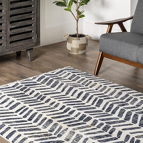 Miniatura 8 de nuLOOM Elly Alfombra de área de transición con flecos en espiga, 5 pies x 7 pies 10 pulgadas, beige