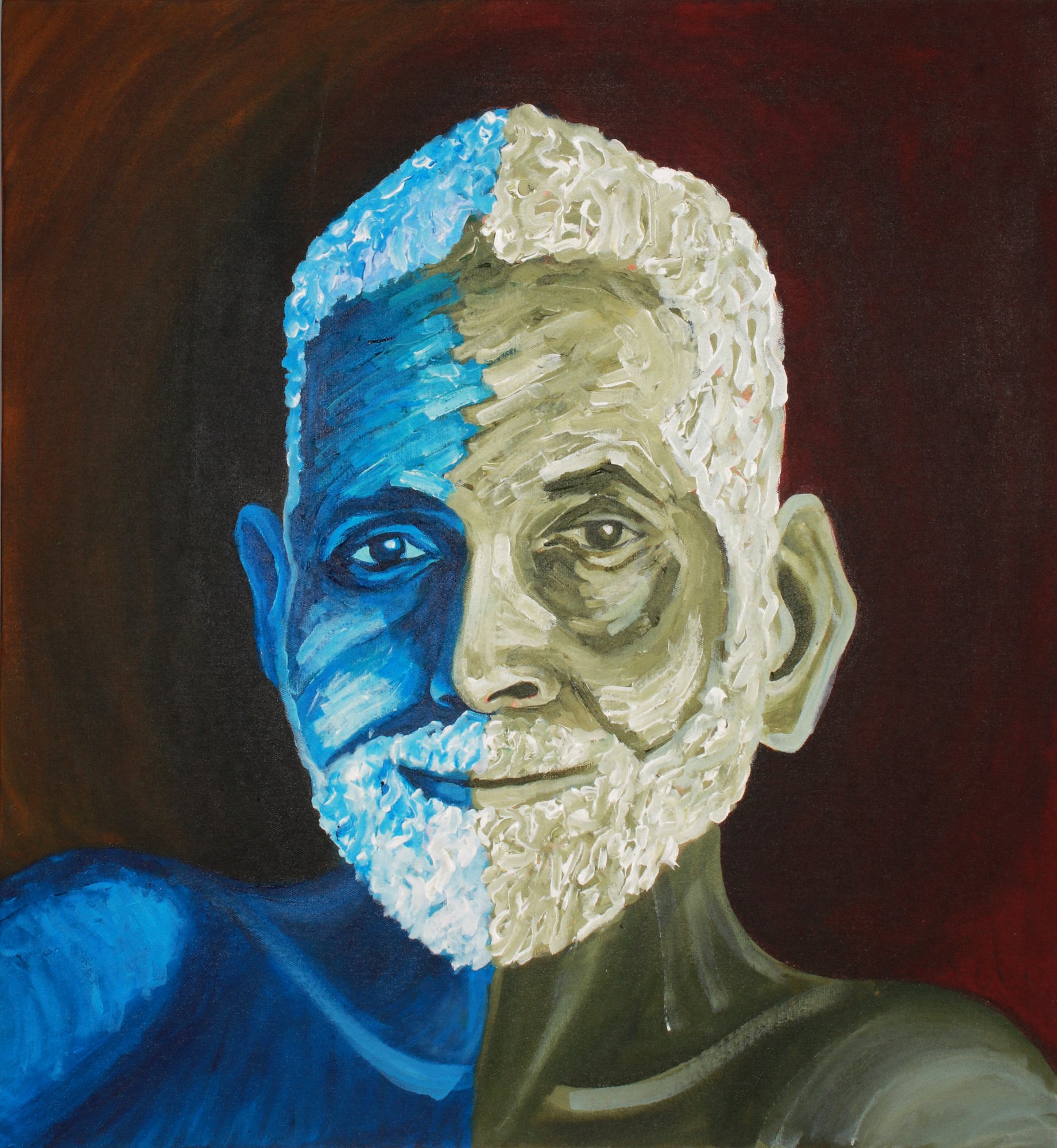 Exotic India Ramana Maharshi in Brushstrokes, Multicolor, Size: 24 inch X 26 inch
