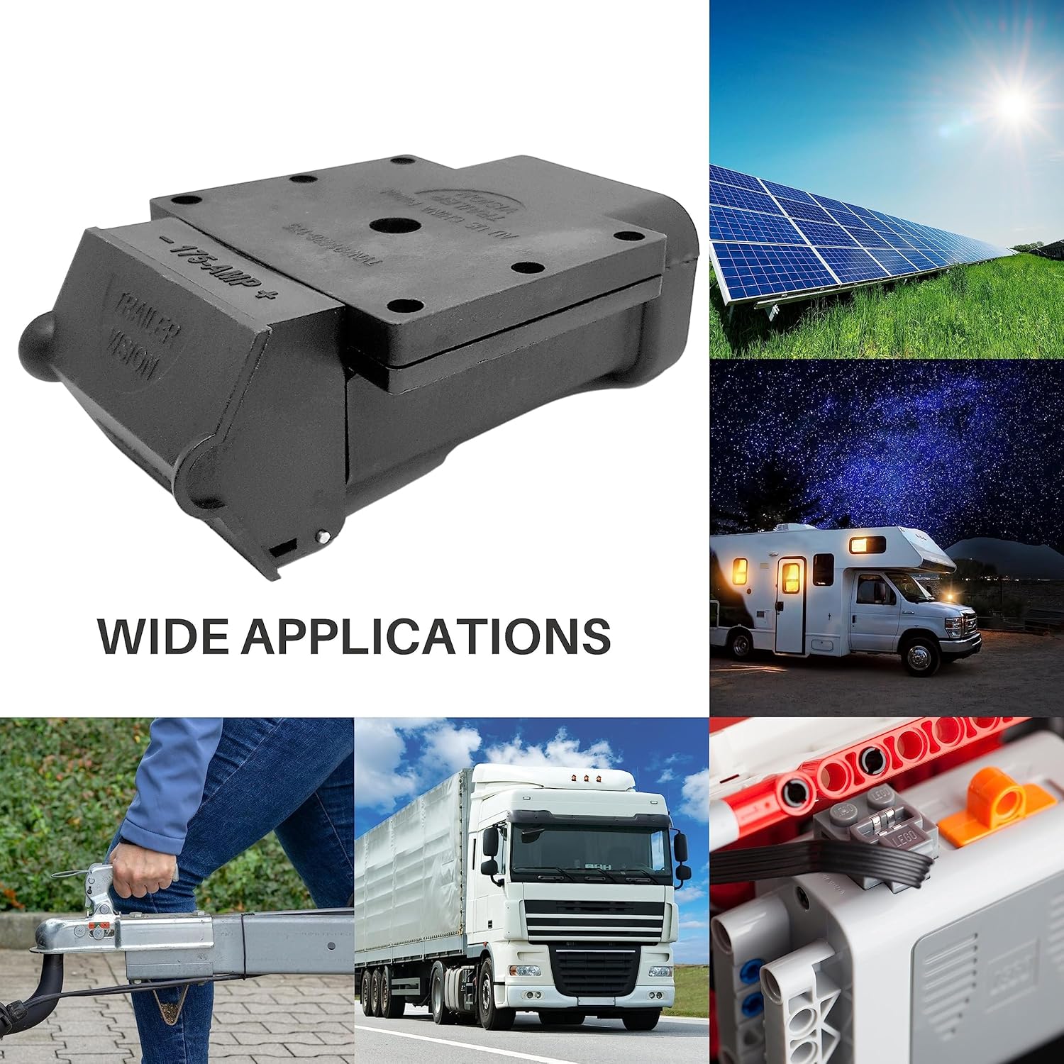 Trailer Vision 175A Anderson Plug Mount - 175 Amp Anderson Connector Cover with LED - Fits SB 175, Wire Gauge 2-1/0 AWG - UV Insulated Protection for Solar, Electrical, Marine, RV, ATV, 4WD - Black