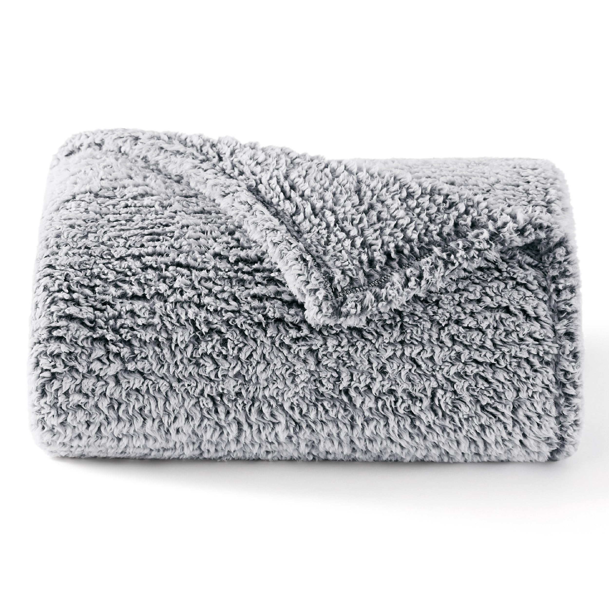Fleece Sherpa Throw Blanket - Super Soft, Cozy & Warm Fluffy Blanket for Sofa and Bed, Single, Grey, 130x150cm